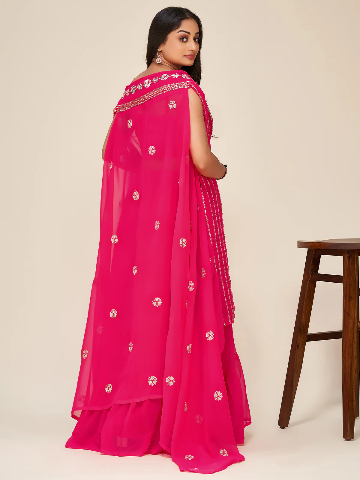 Odette Women Designer Pink Georgette Semi Stitched Lehenga With Unstitched Blouse - Image 4