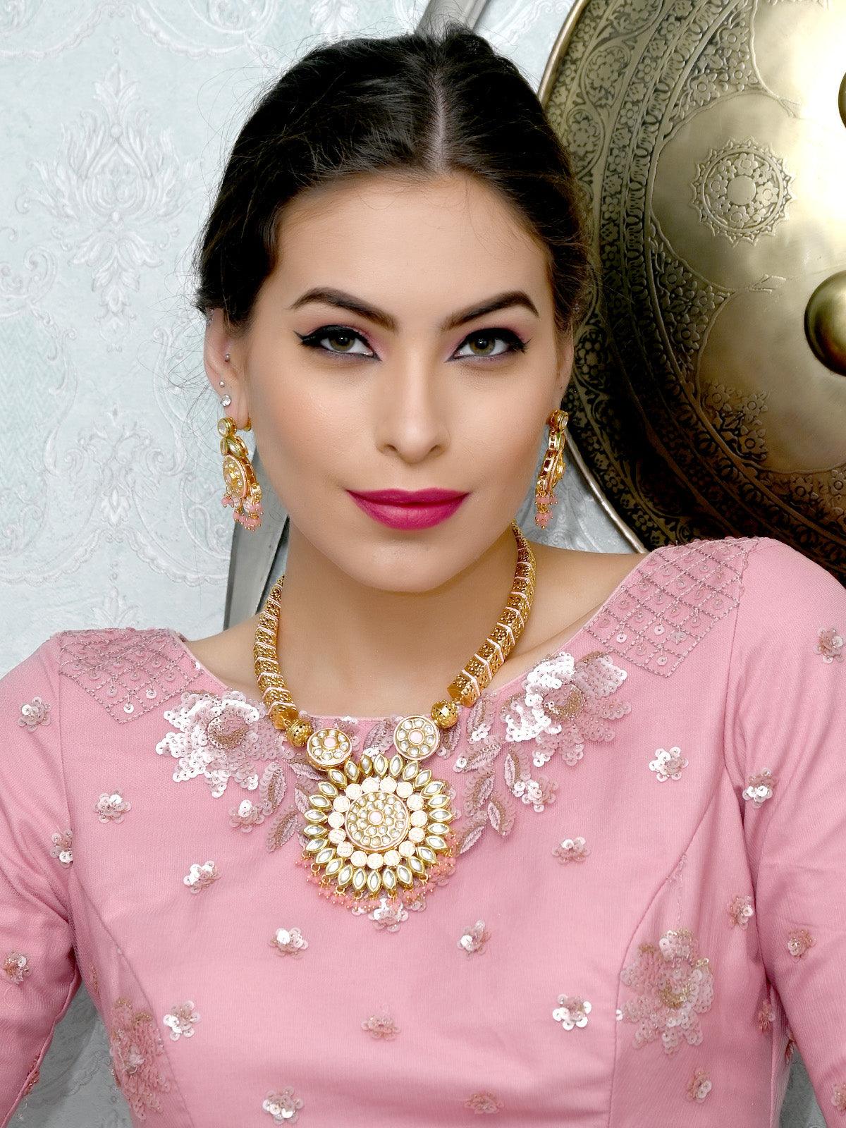 Odette Women Designer Pink Hasli Style Neckpiece Set