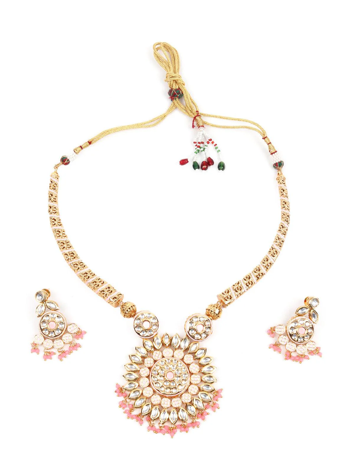Odette Women Designer Pink Hasli Style Neckpiece Set - Image 3