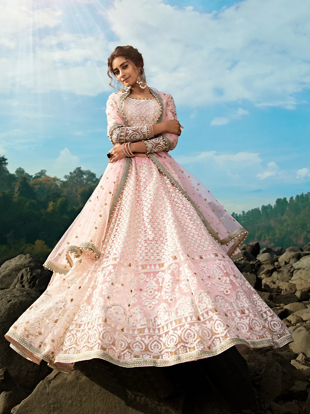 Odette Women Designer Pink Semi Stitched Lehenga With Unstitched Blouse - Image 6