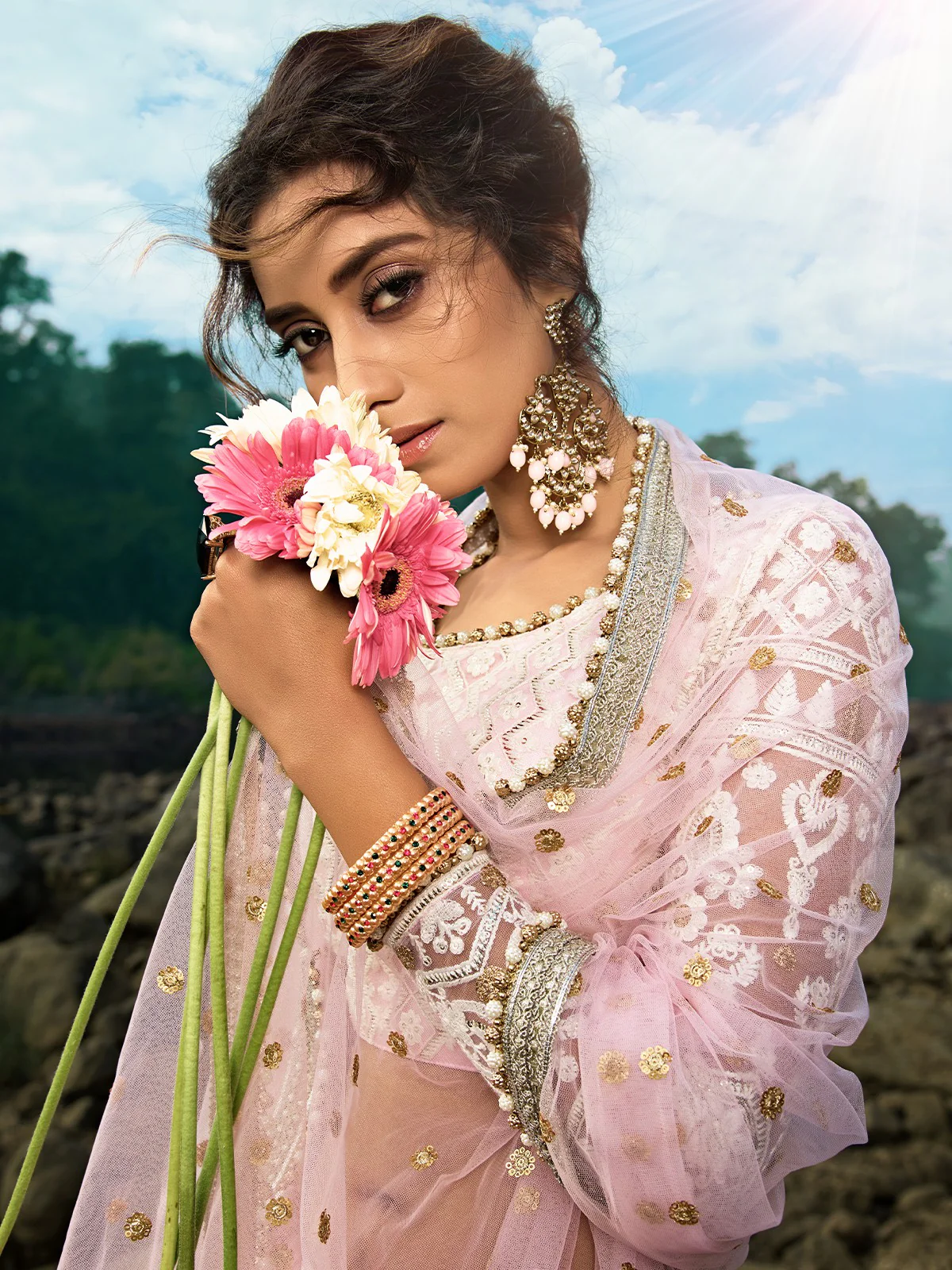 Odette Women Designer Pink Semi Stitched Lehenga With Unstitched Blouse - Image 7