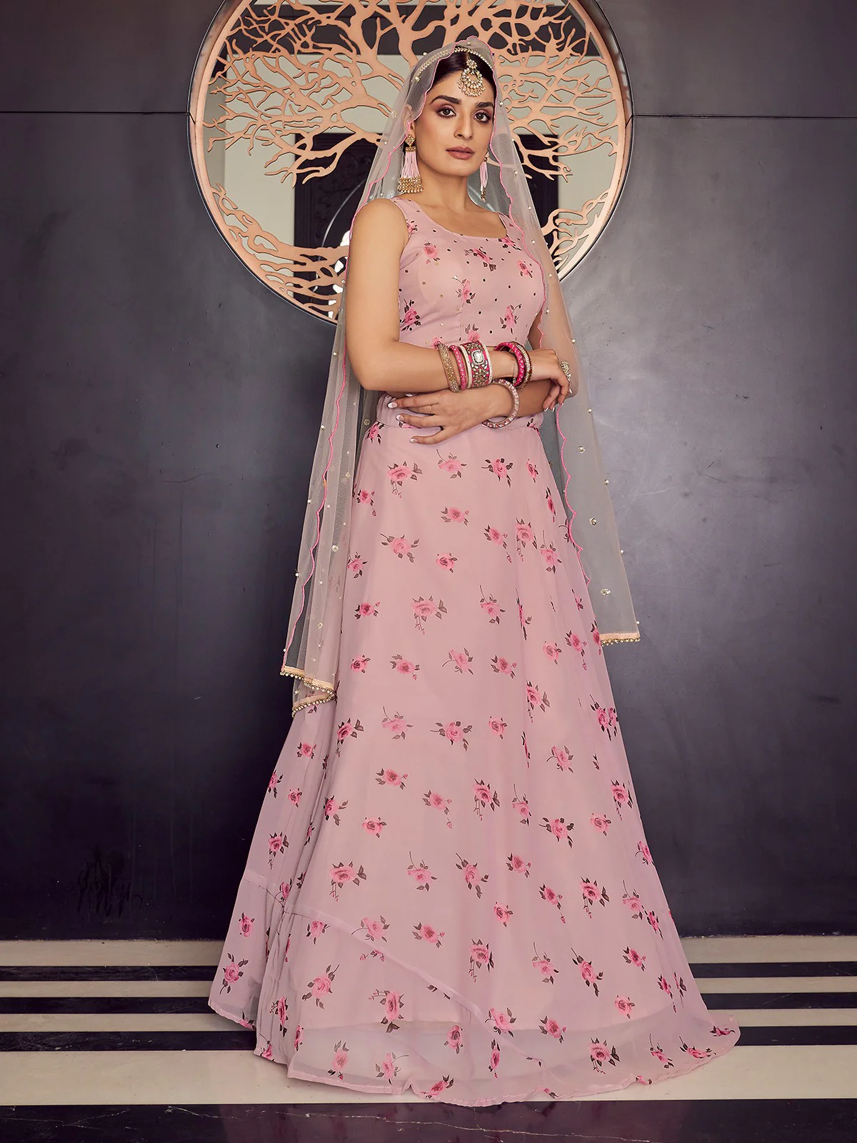 Odette Women Designer Pink Semi Stitched Lehenga With Unstitched Blouse - Image 2