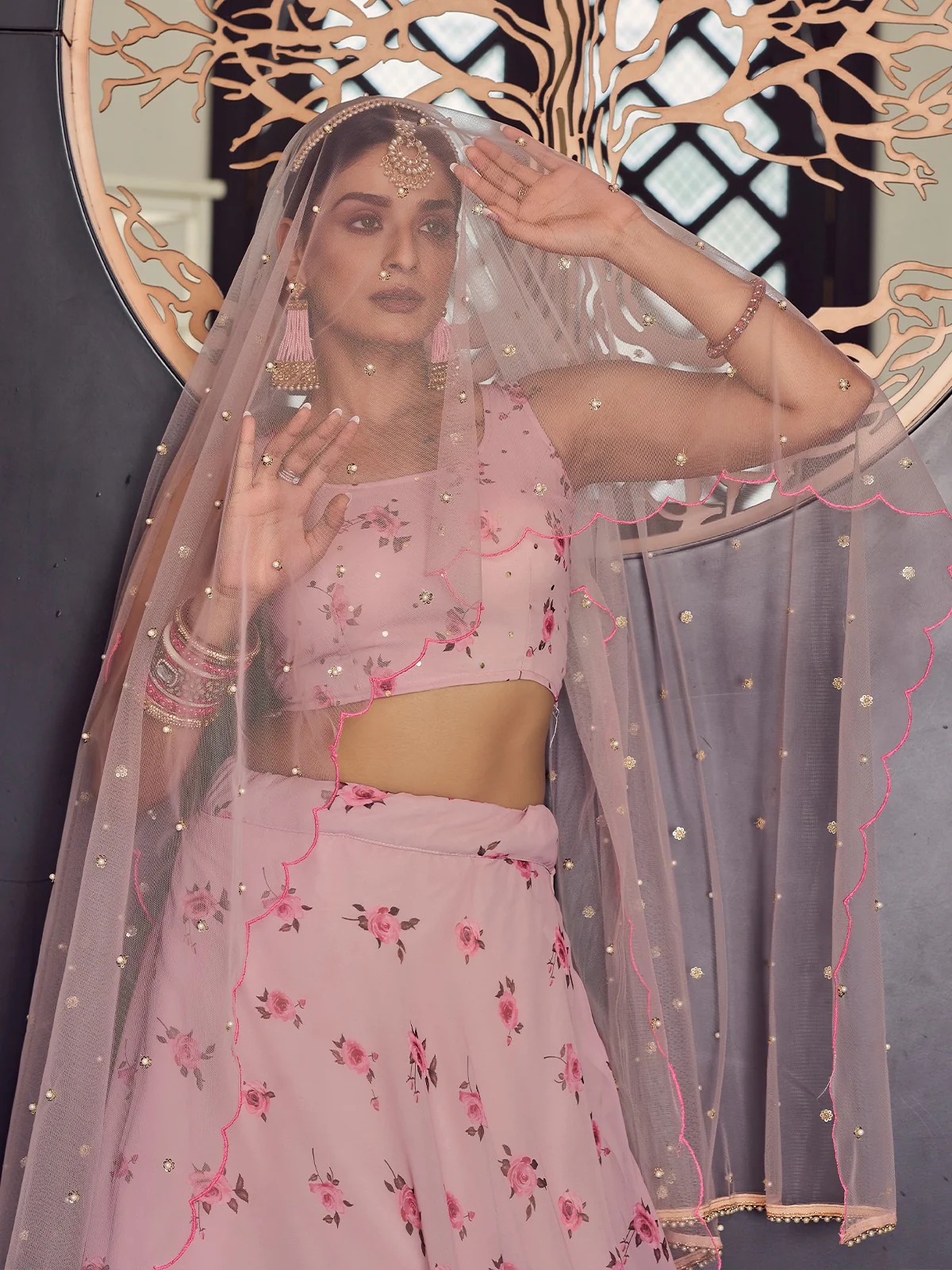 Odette Women Designer Pink Semi Stitched Lehenga With Unstitched Blouse - Image 4