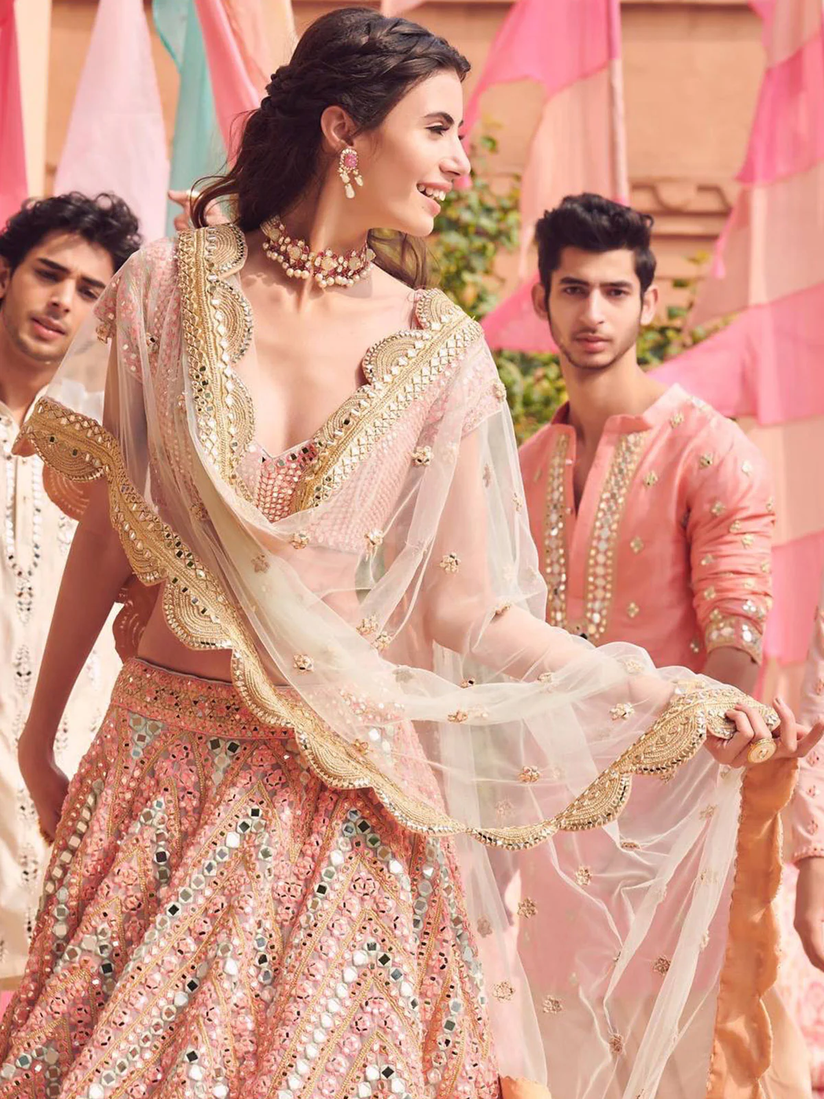 Odette Women Designer Pink Semi Stitched Lehenga With  Unstitched Blouse - Image 3