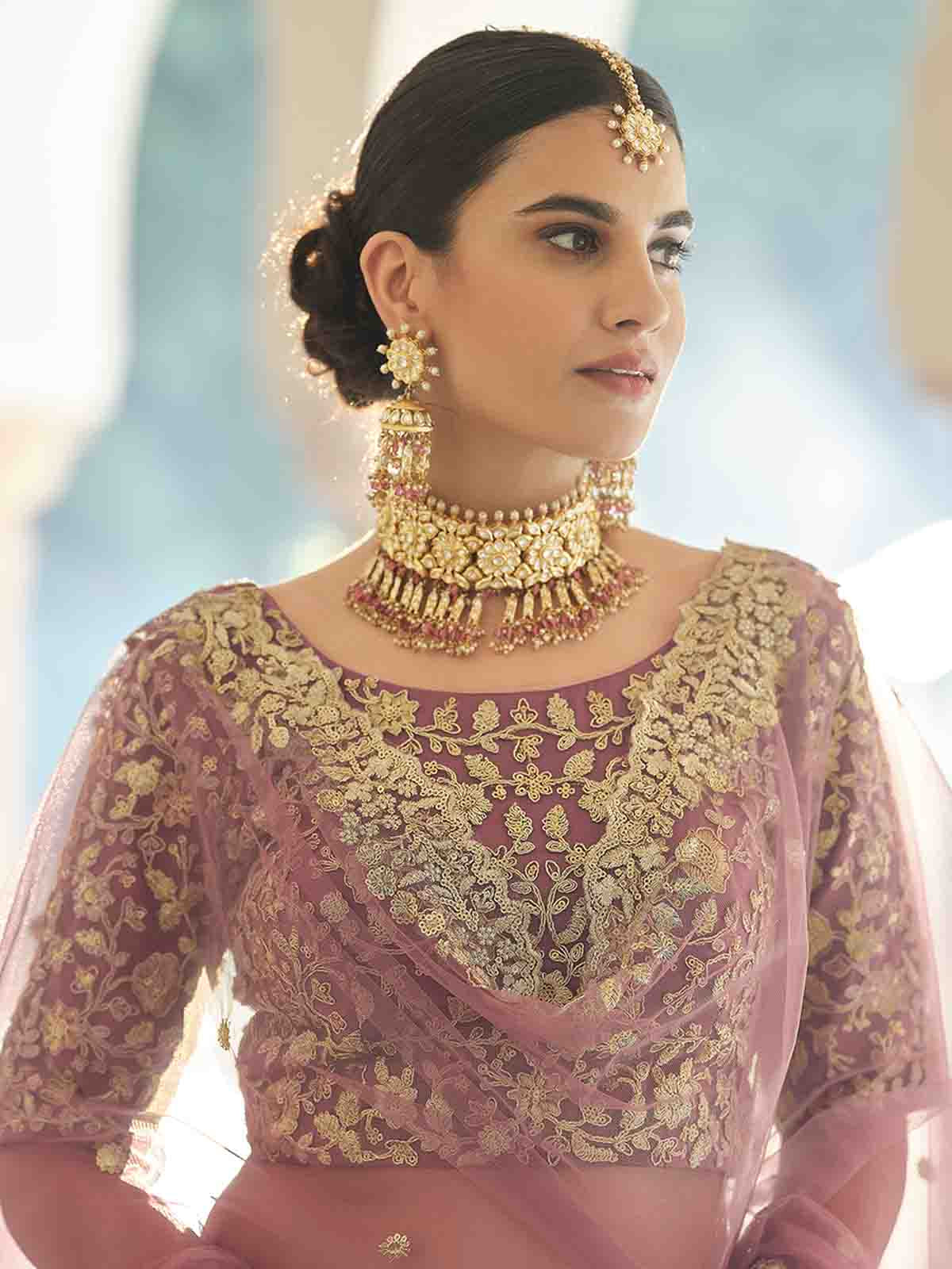 Odette Women Designer Purple Soft Net With Sequins Semi Stitched Lehenga With Unstitched Blouse - Image 4