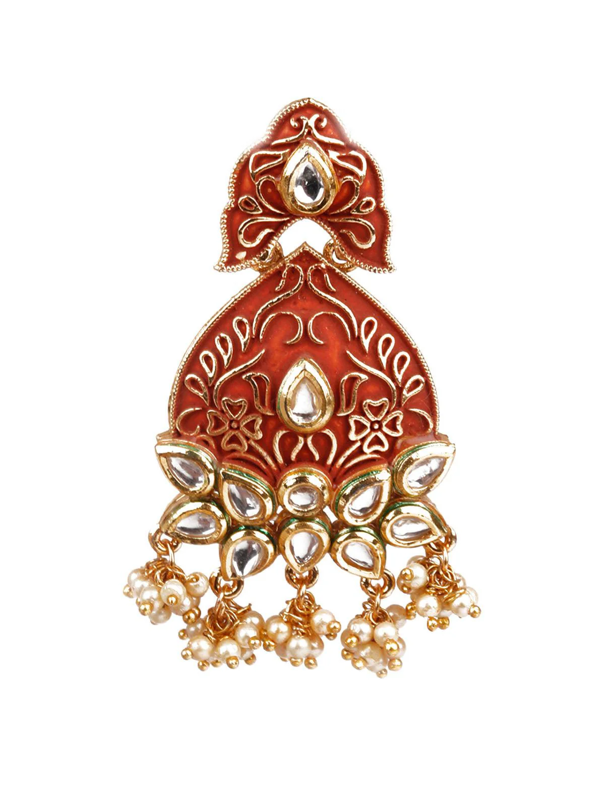 Odette Women Designer Red And Gold Dangle Earrings - Image 2