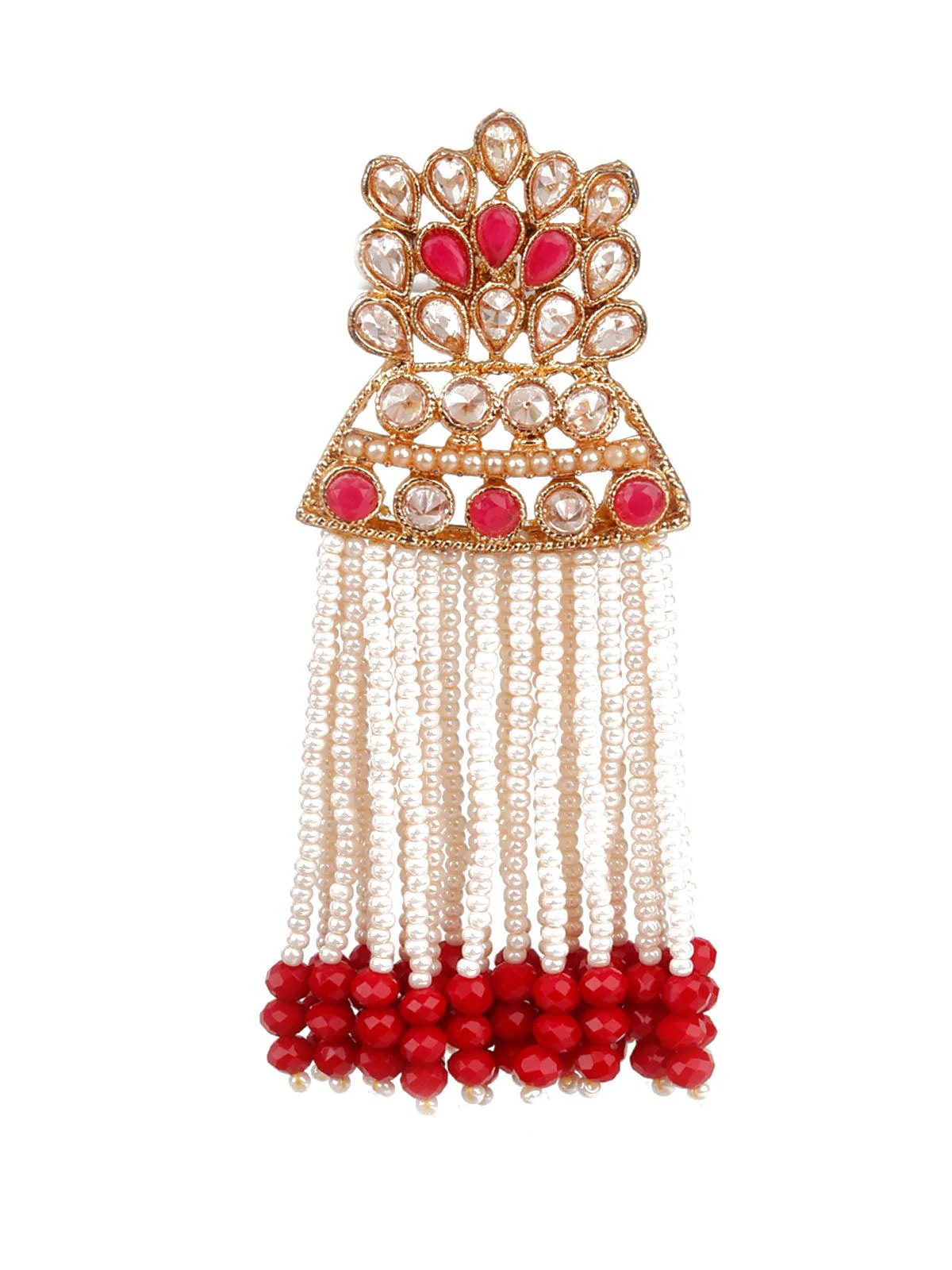 Odette Women Designer Red And Gold Dangle Earrings - Image 2