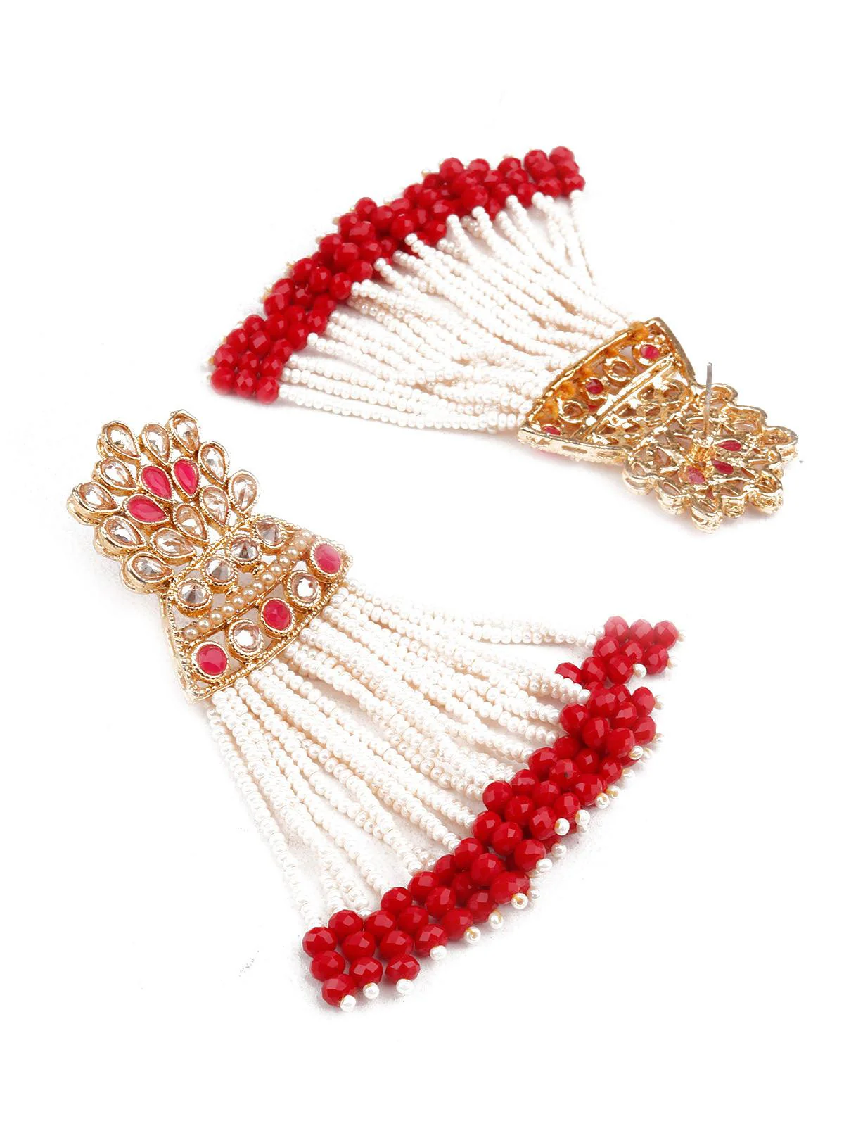 Odette Women Designer Red And Gold Dangle Earrings - Image 3