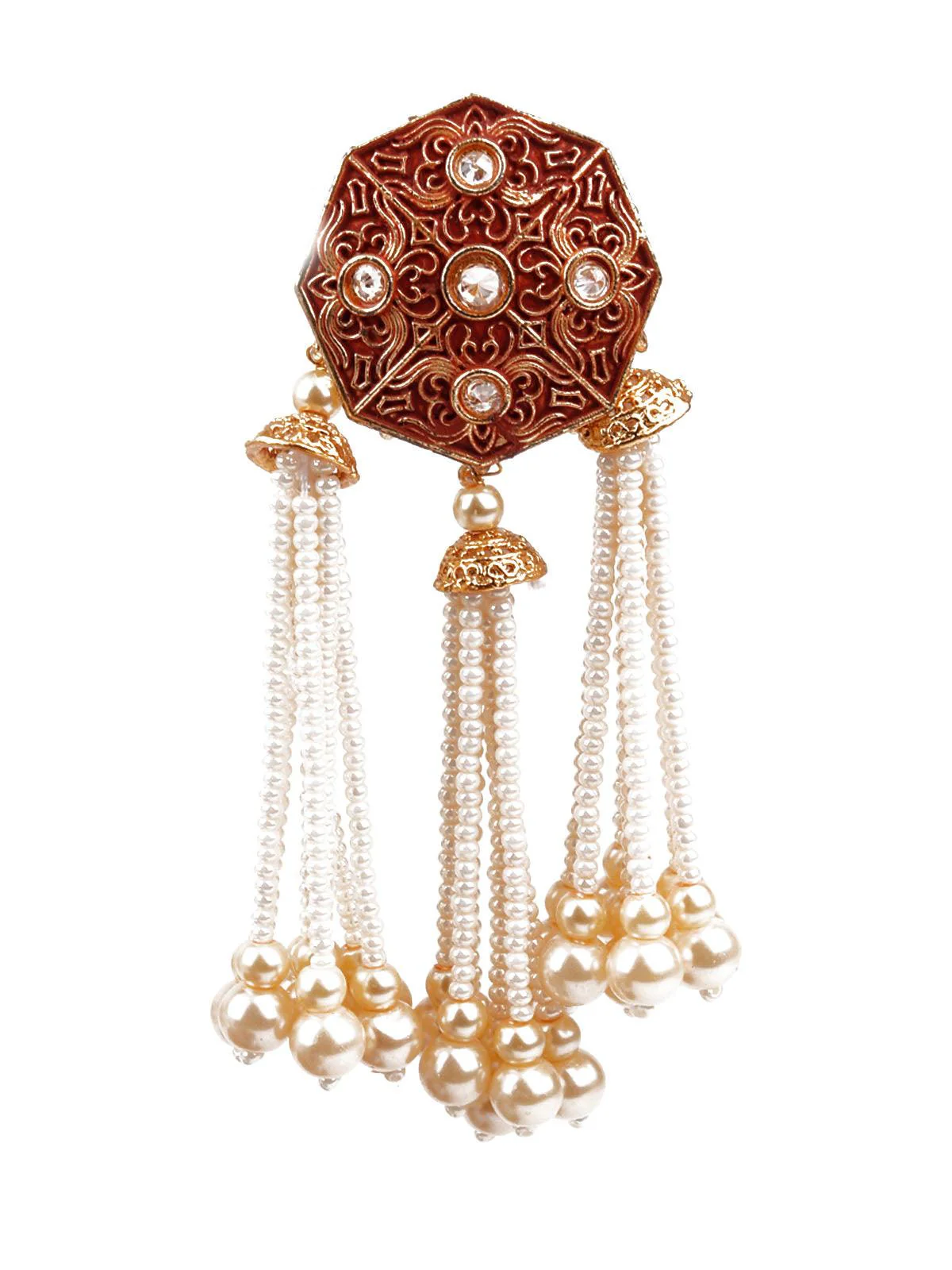 Odette Women Designer Red And Gold Tasseled Dangle Earrings - Image 2