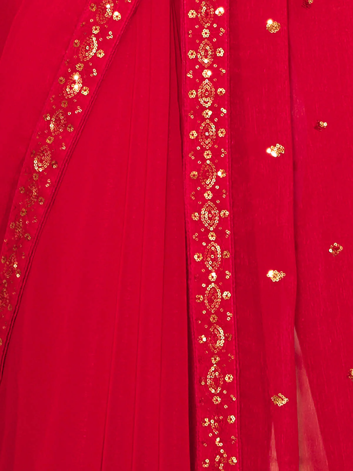 Odette Women Designer Red Chinon Saree With Unstitched Blouse - Image 4