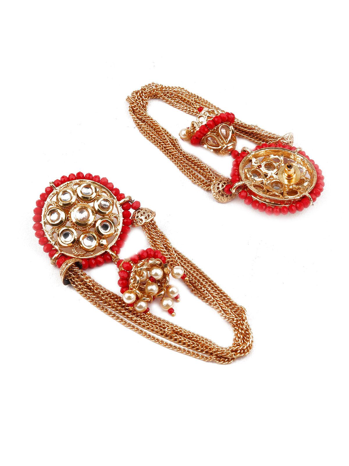 Odette Women Designer Red Jhumki Earrings - Image 3