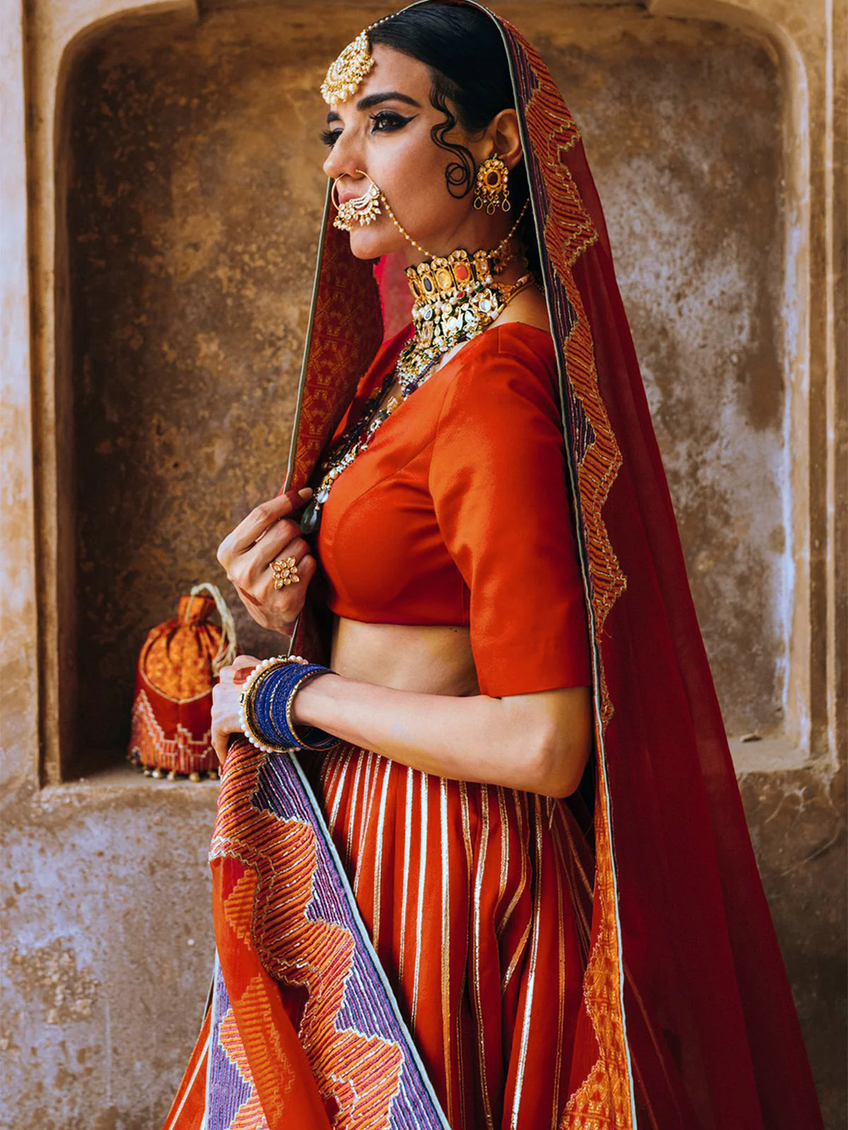 Odette Women Designer Red Semi Stitched Lehenga With Unstitched Blouse - Image 3