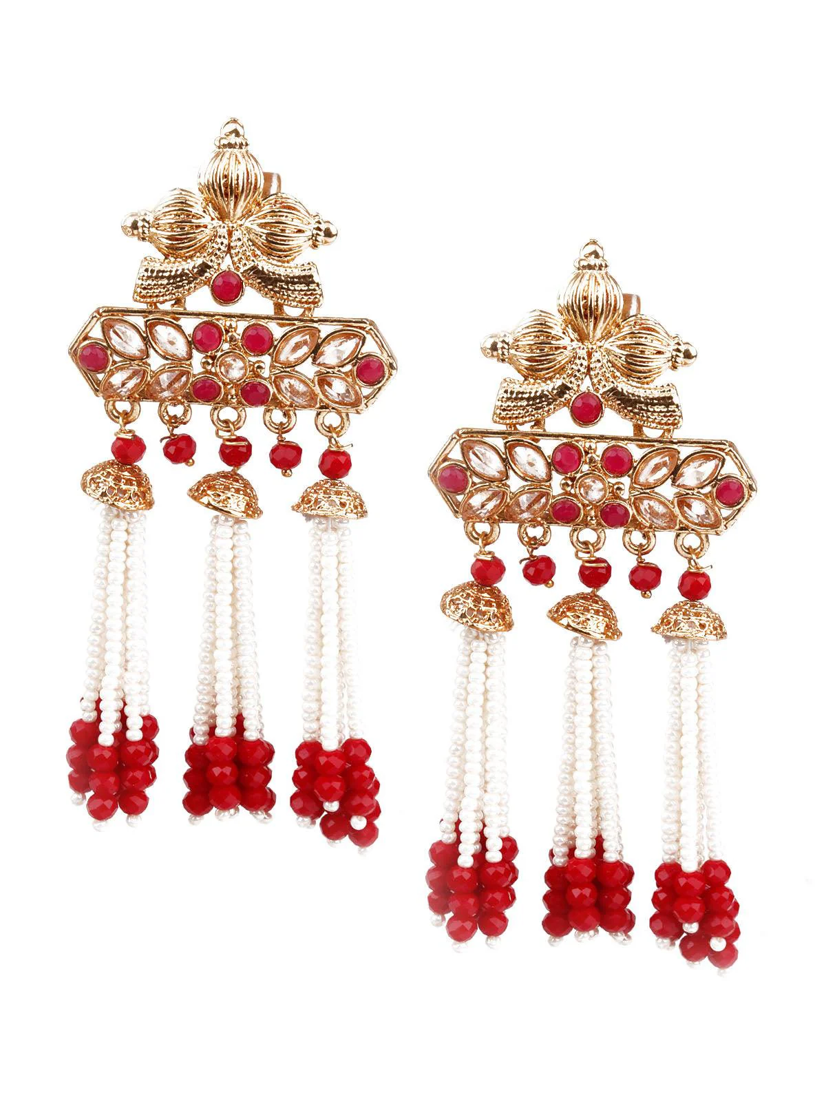 Odette Women Designer Red White And Gold Dangle Earrings