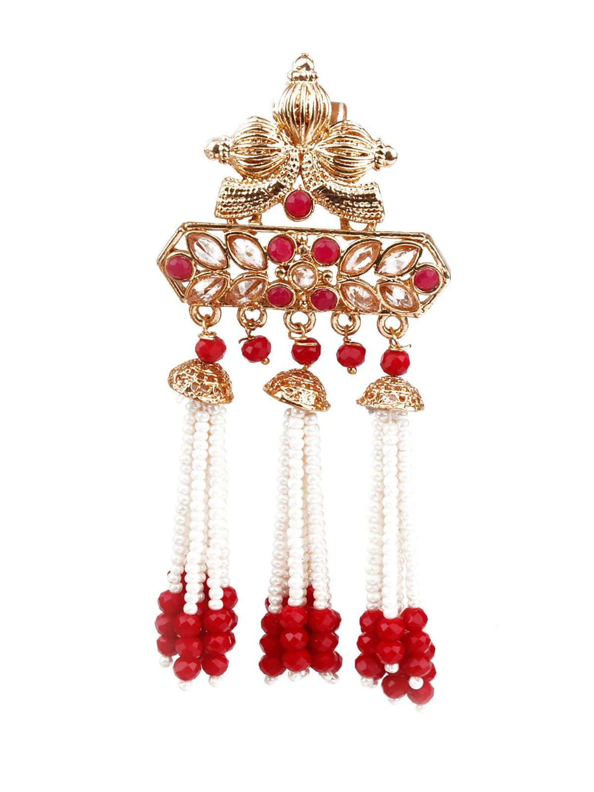 Odette Women Designer Red White And Gold Dangle Earrings - Image 2