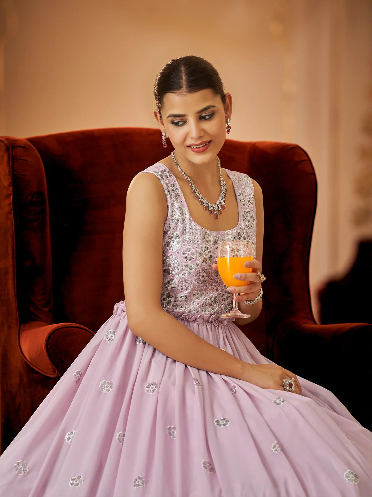 Odette Women Designer Pink Georgette Semi Stitched Gown - Image 4