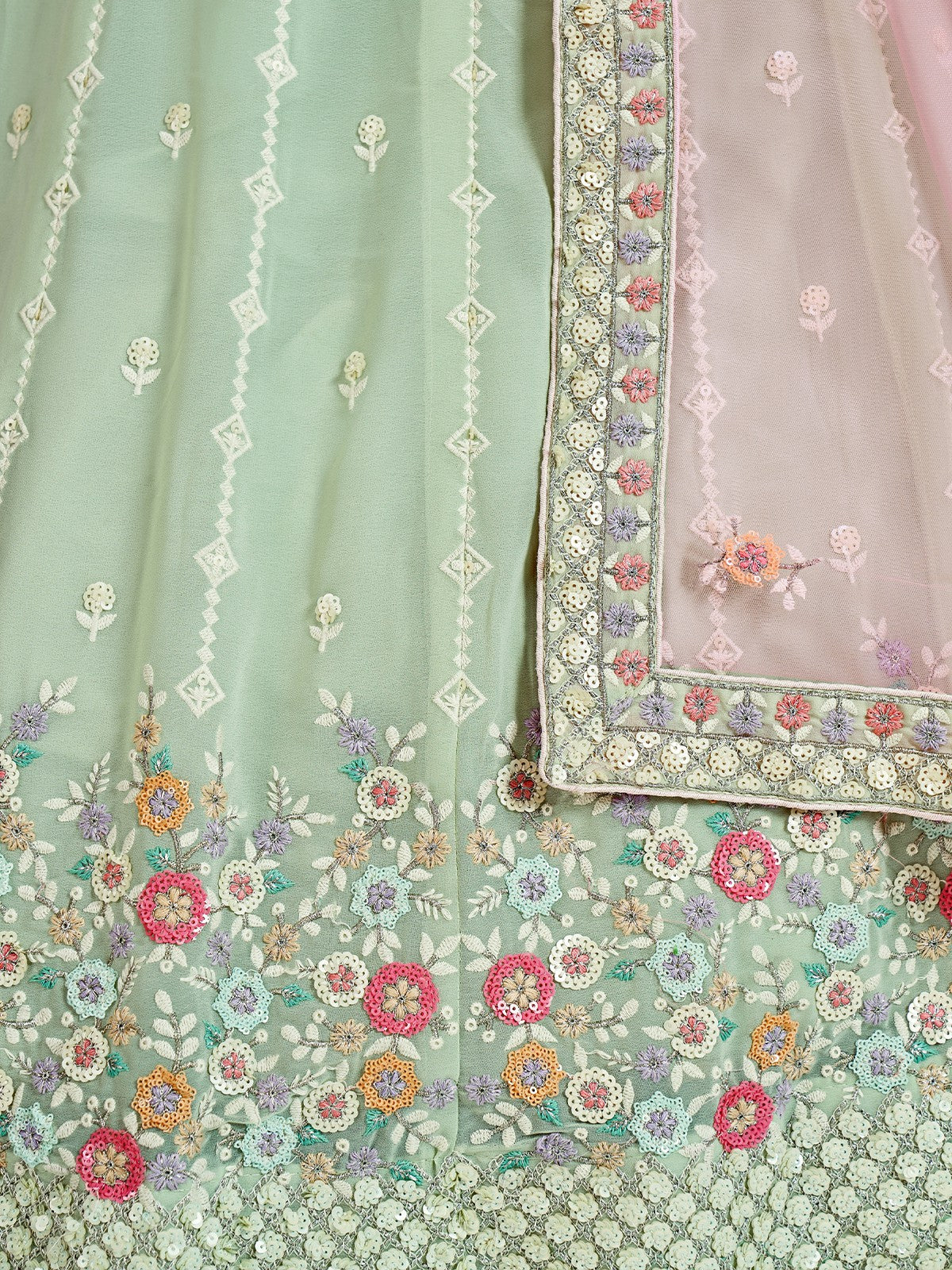 Odette Women Designer Sea Green Georgette Semi Stitched Lehenga With Unstitched Blouse - Image 5