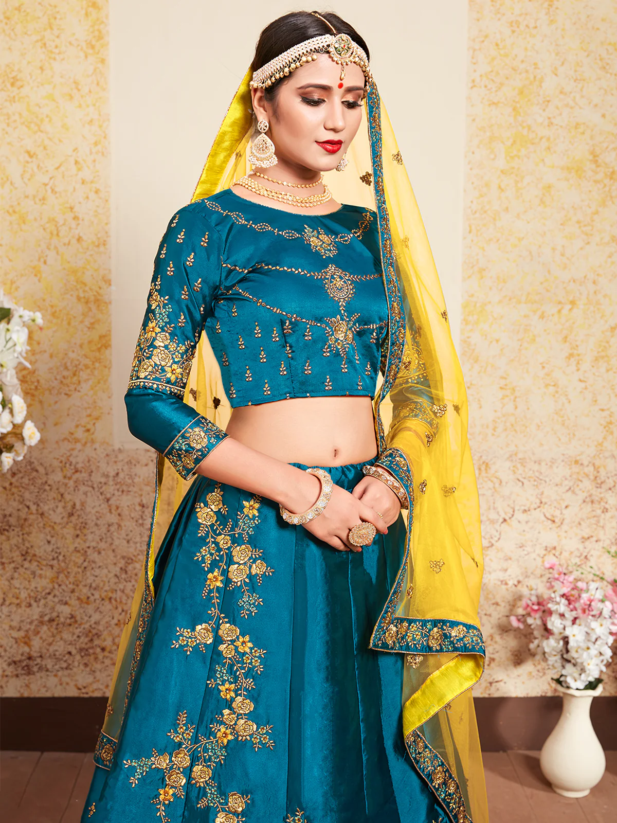 Odette Women Designer Soft Net Semi Stitched Lehenga Choli - Image 2