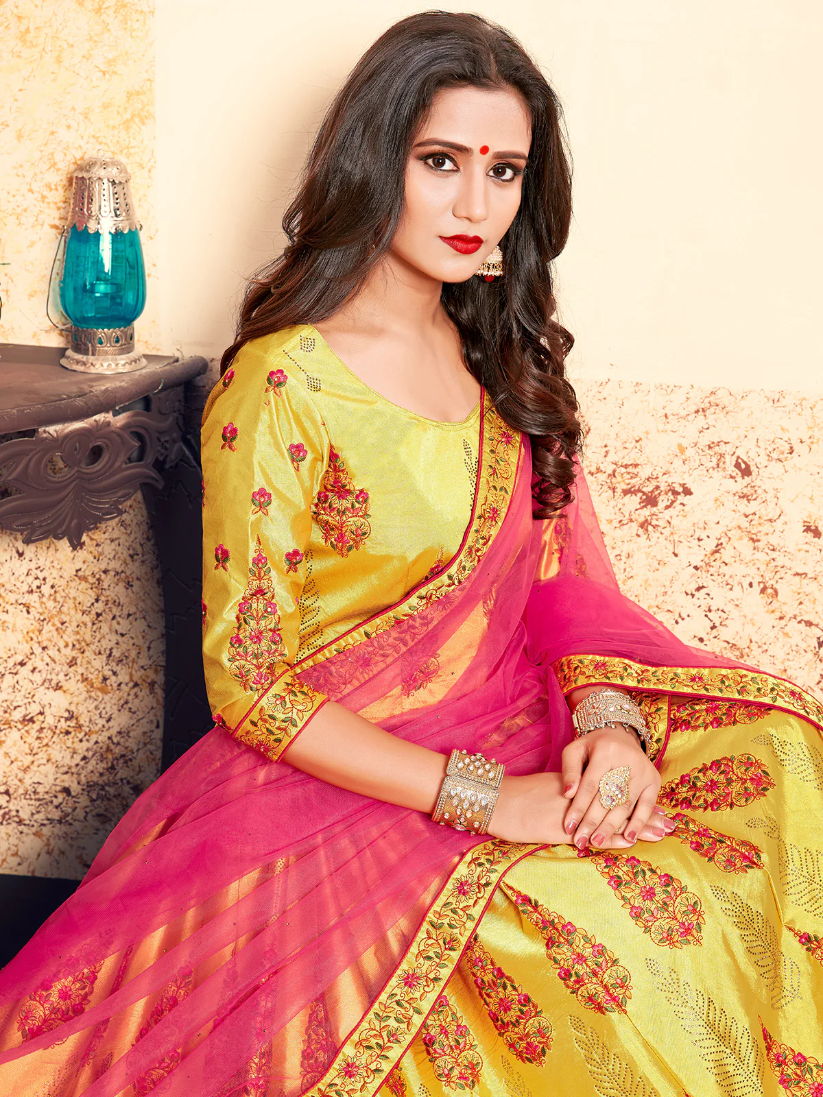 Odette Women Designer Soft Net Semi Stitched Lehenga Choli - Image 3