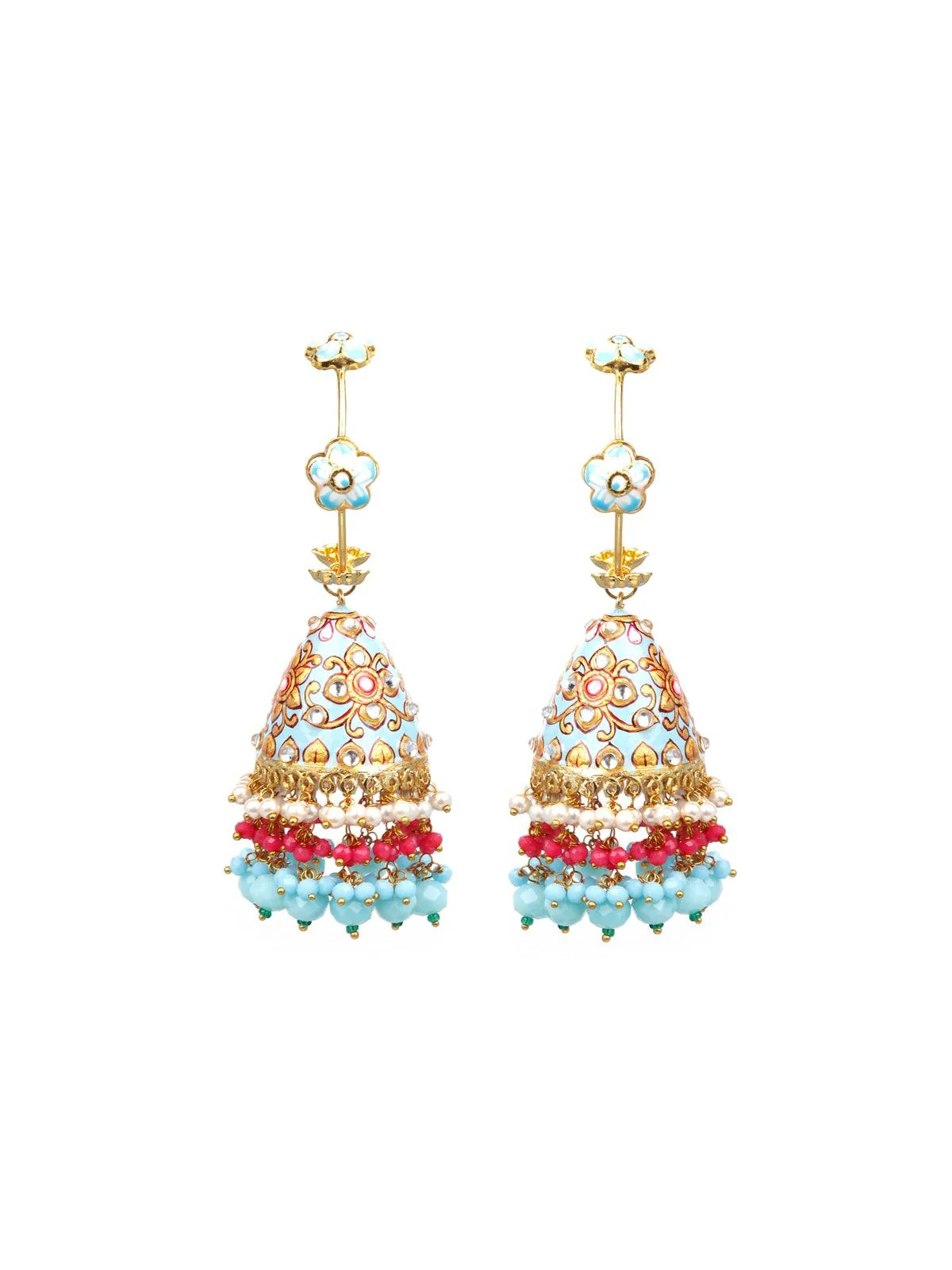 Odette Women Blue Metal Jhumkas - Image 3