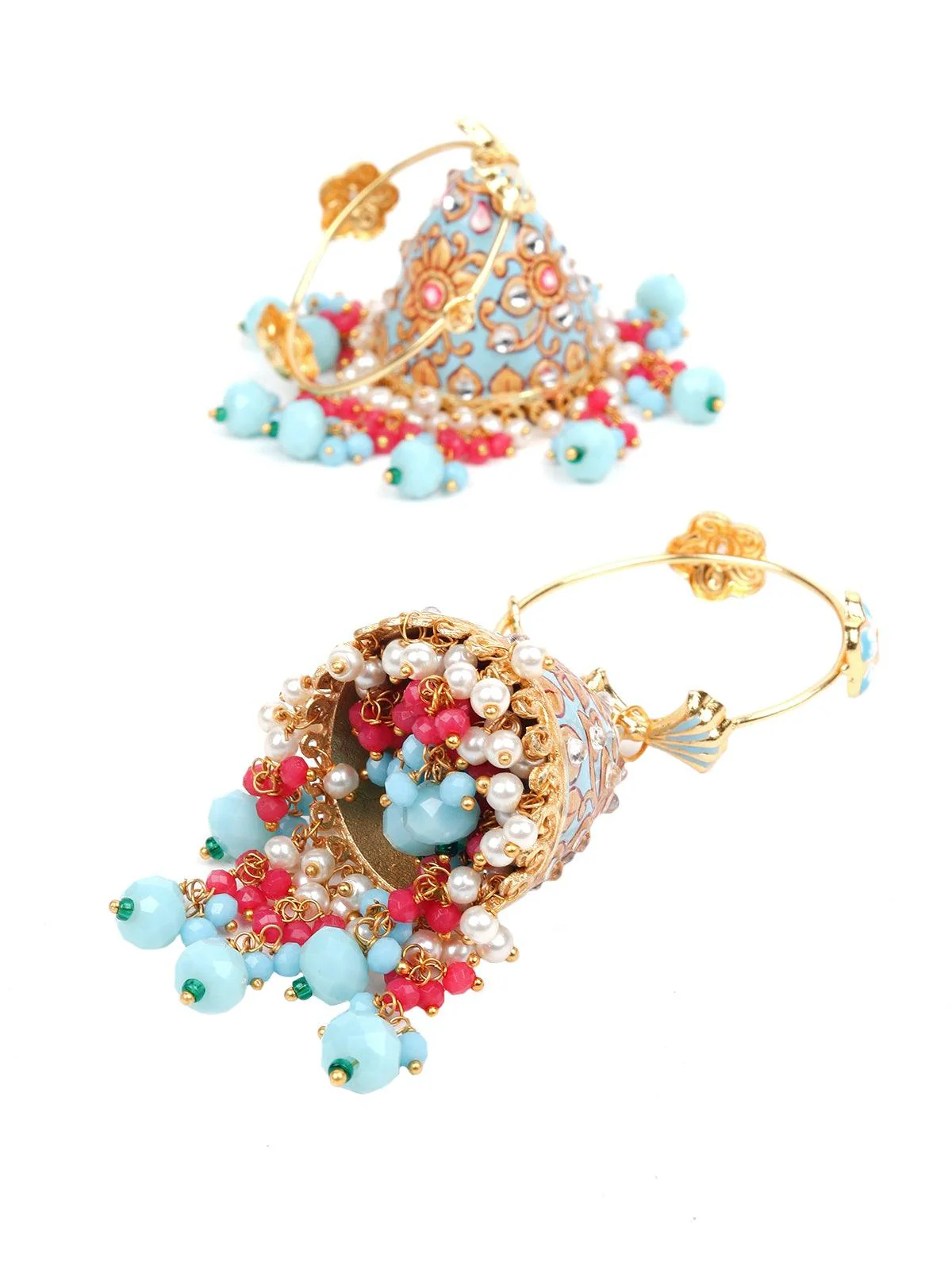 Odette Women Blue Metal Jhumkas - Image 6