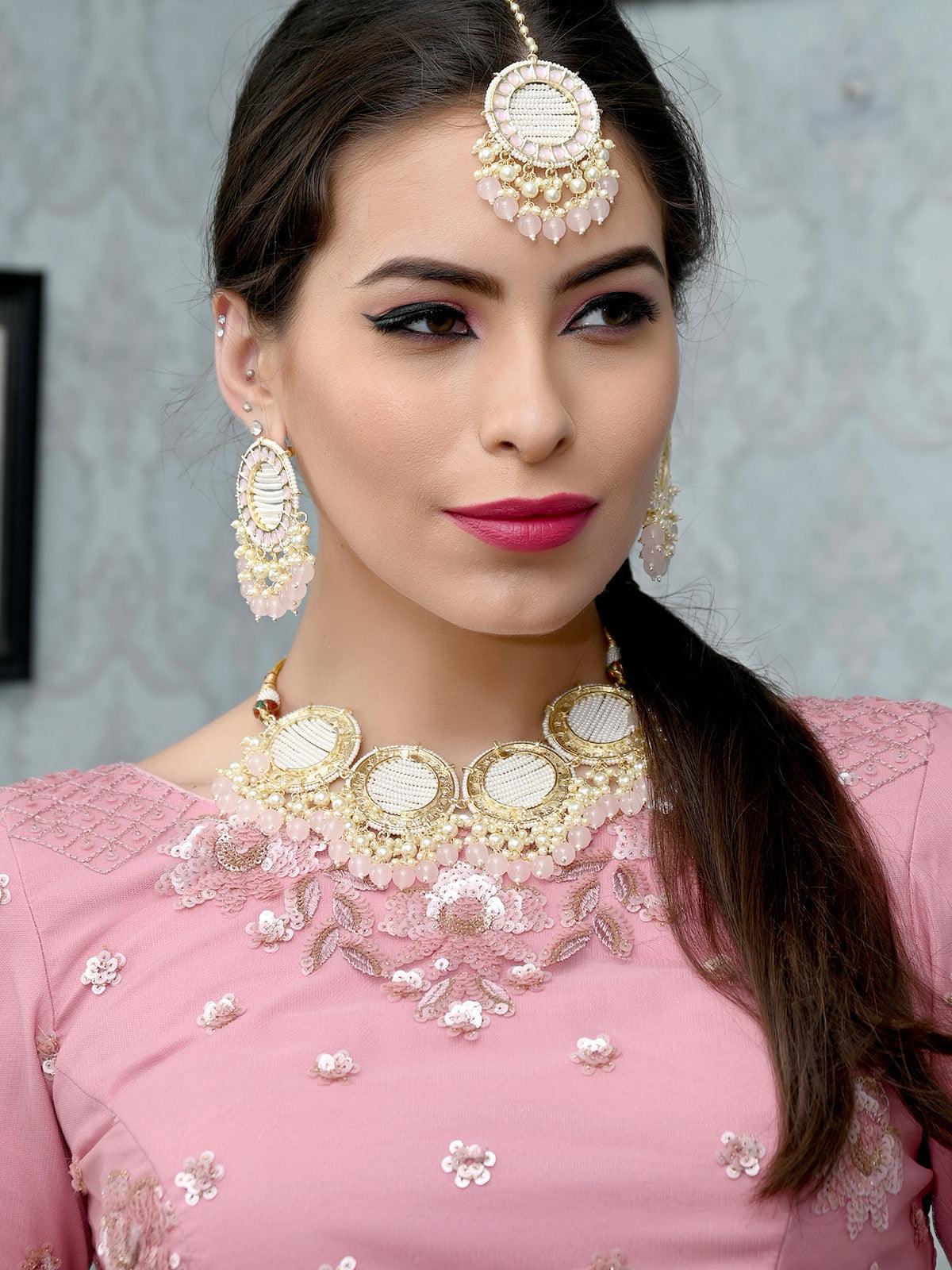 Odette Designer White And Gold Traditional Choker Set For Women