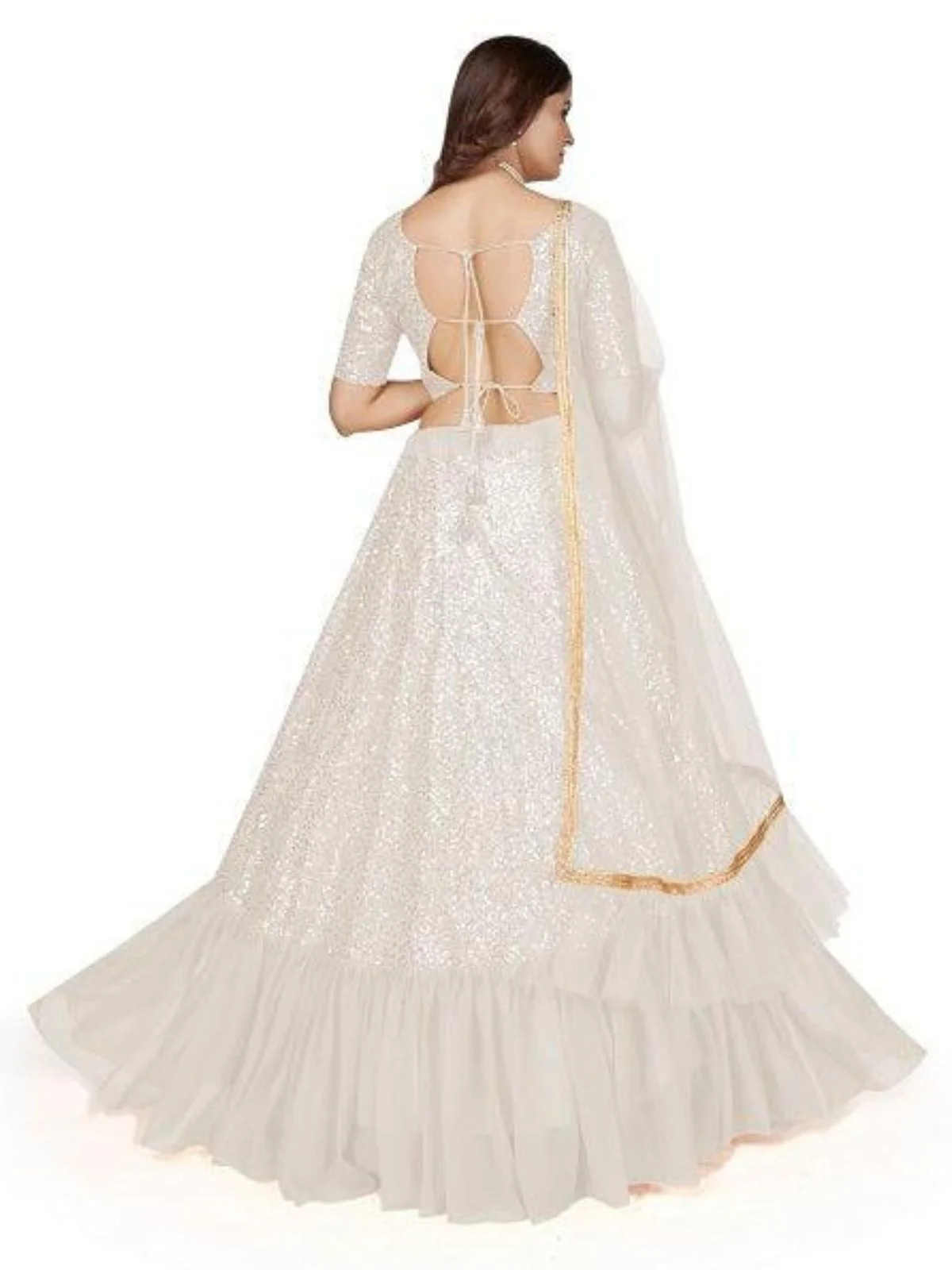 Odette Women Designer White Georgette Semi Stitched Lehenga With Unstitched Blouse - Image 3