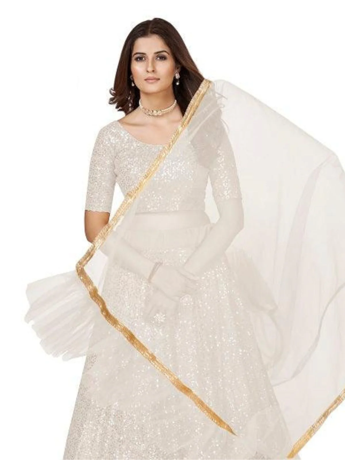 Odette Women Designer White Georgette Semi Stitched Lehenga With Unstitched Blouse - Image 4