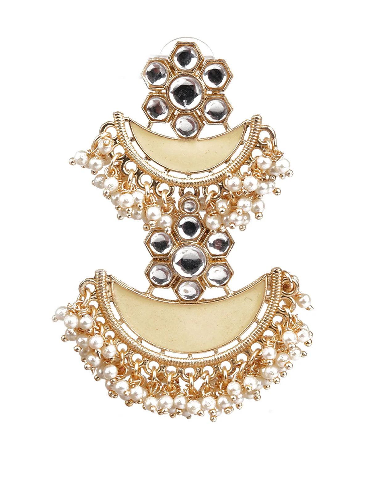 Odette Designer Yellow And Gold Chandbali Earrings For Women - Image 2