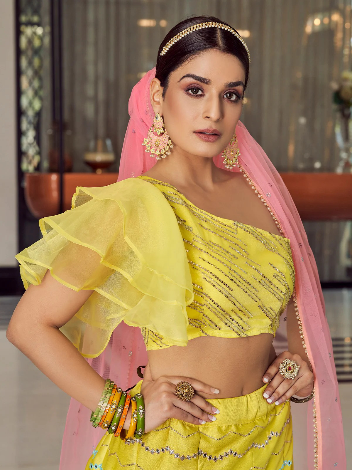 Odette Women Designer Yellow Art Silk Semi Stitched Lehenga With Unstitched Blouse - Image 4