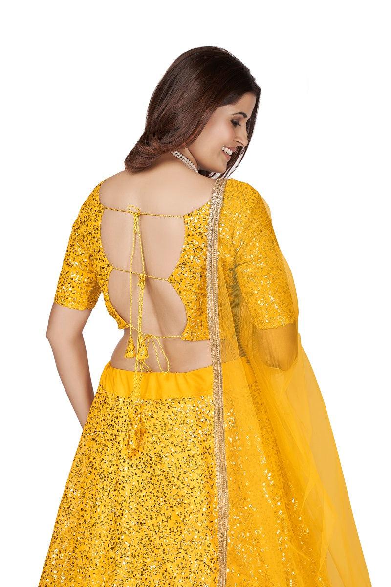 Odette Women Designer Yellow Georgette Semi Stitched Lehenga With  Unstitched Blouse - Image 4