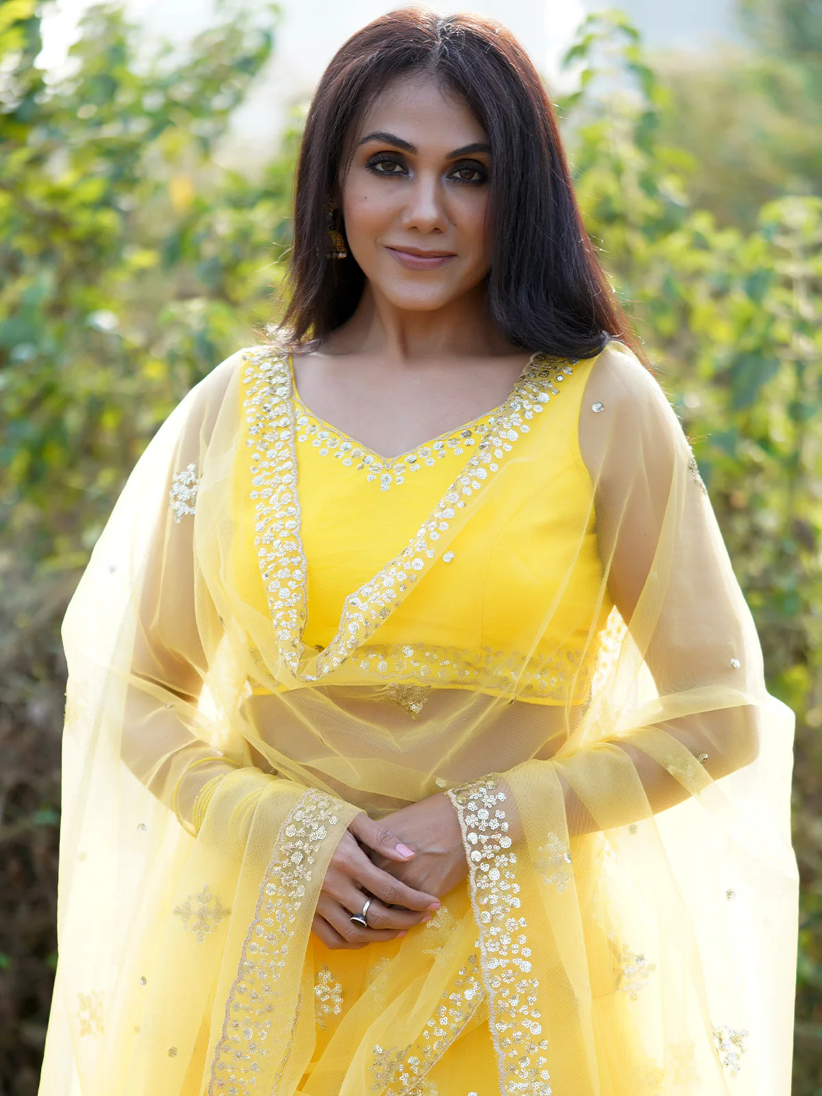 Odette Women Designer Yellow Net Semi Stitched Lehenga With Unstitched Blouse - Image 6