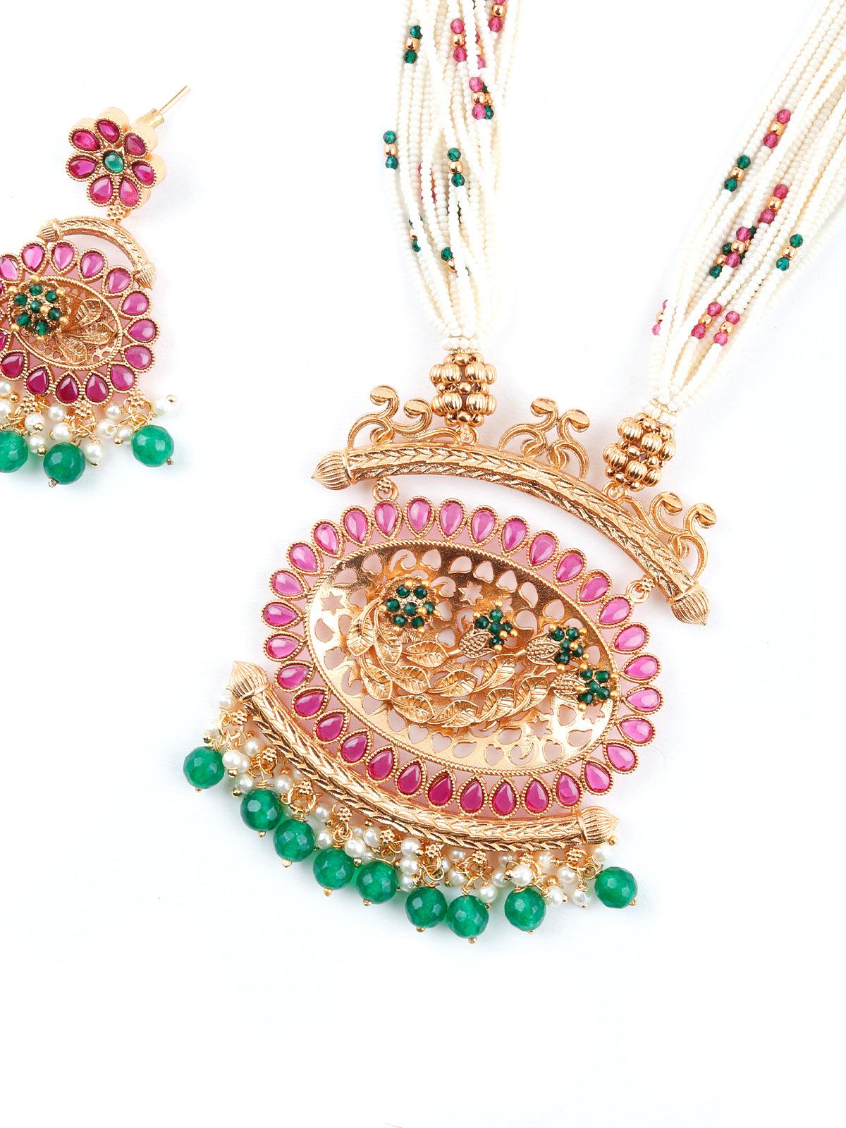 Odette Women Desirable Taffy Pink Leafy Necklace Set - Image 4