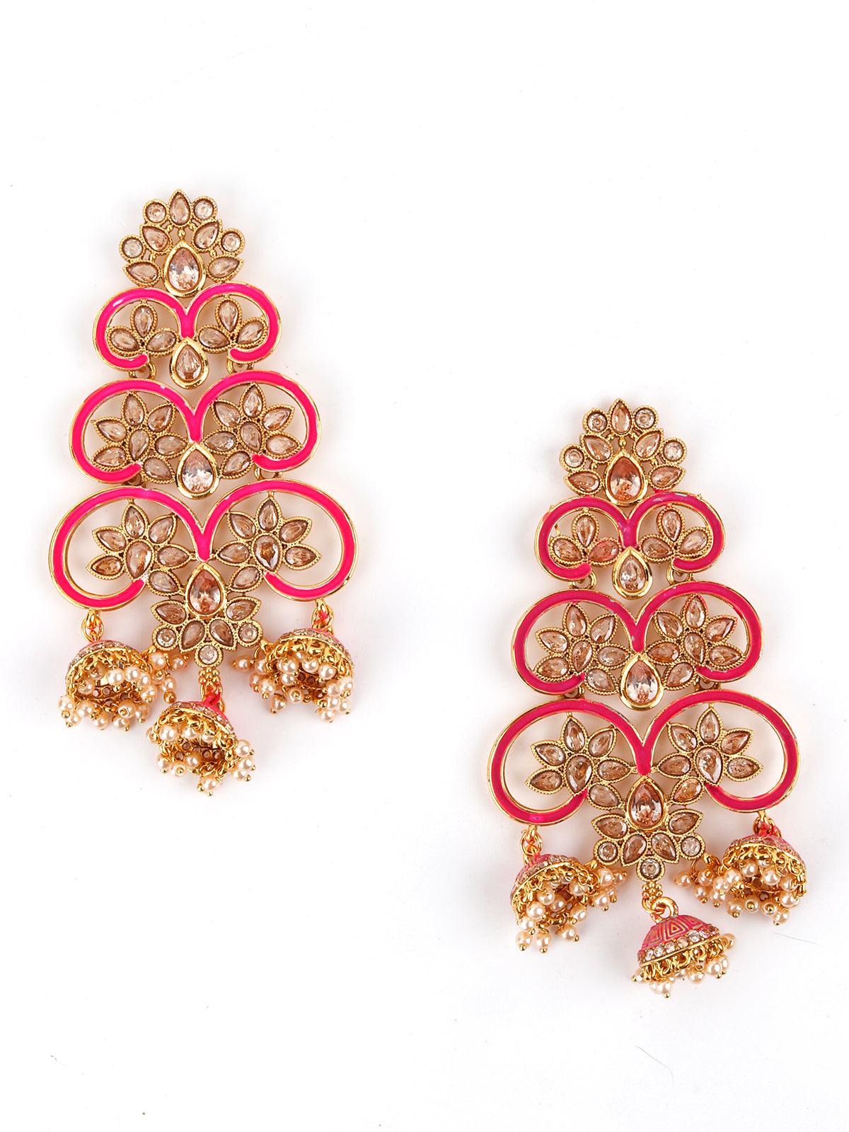 Odette Women Divine Pink Dangle-Jhumka Earrings! - Image 3
