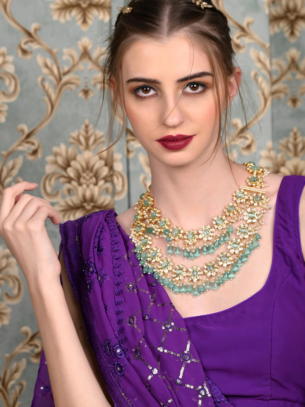 Odette Women Double Layered Choker Necklace Set - Image 2