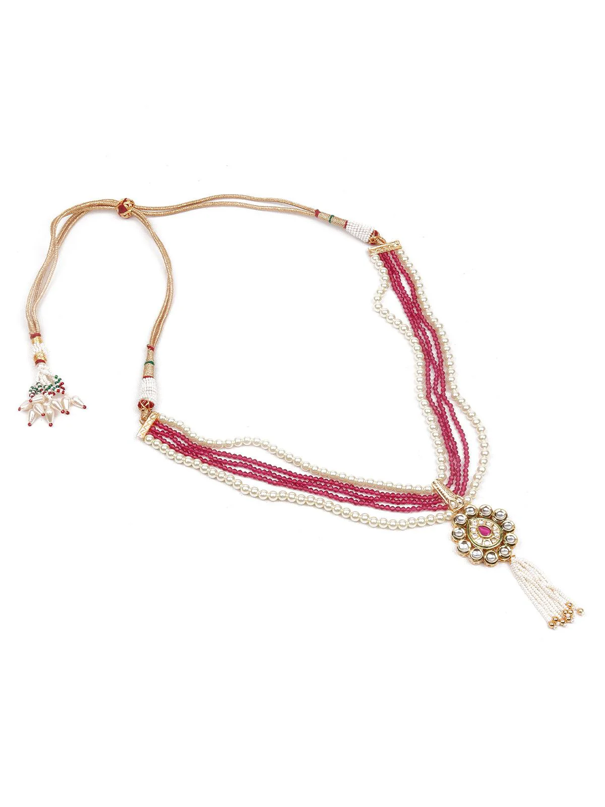 Odette Women Double Sided Pearl And Kundan Necklace Set - Image 4