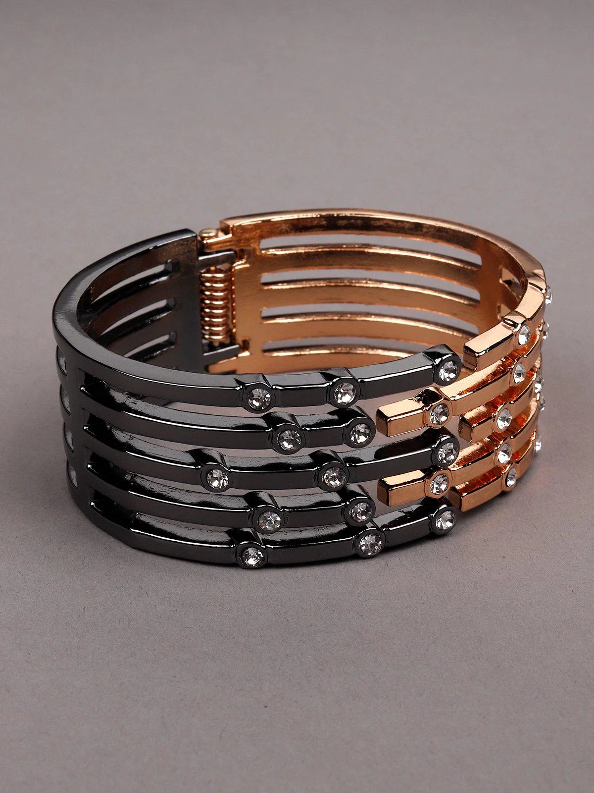Odette Women Gold And Smoke Silver Metal Bracelet - Image 4