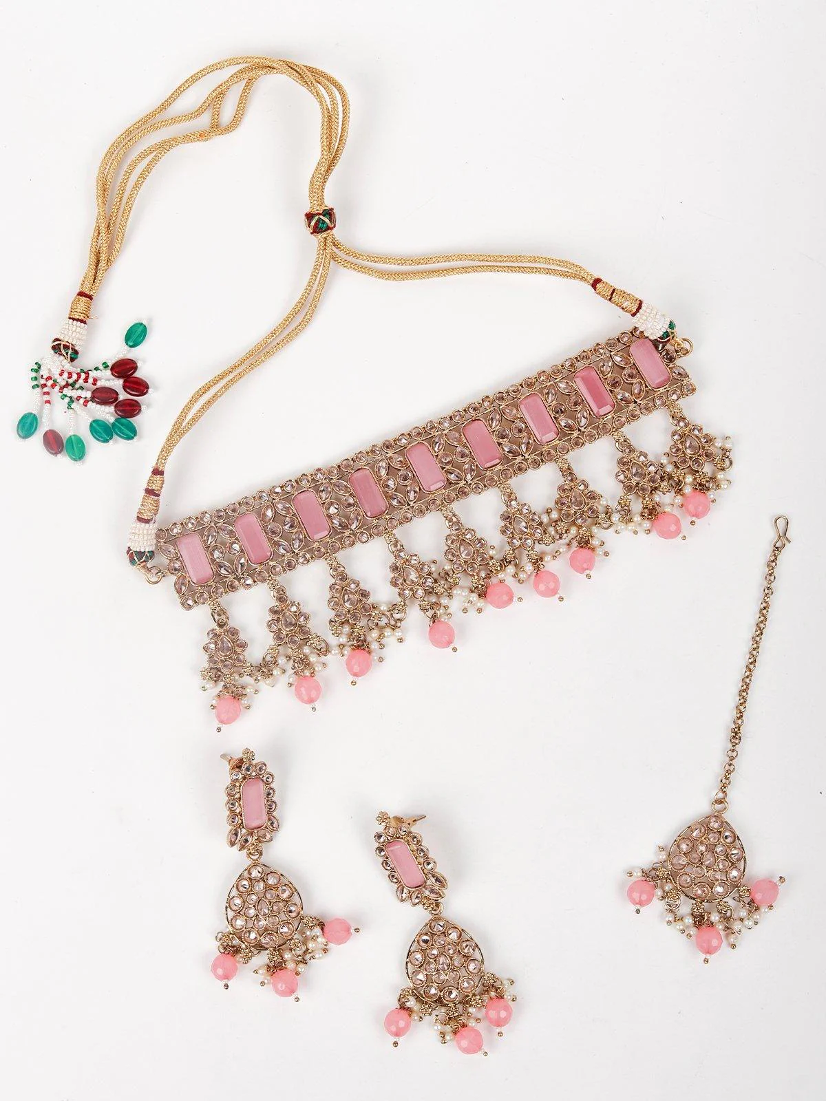 Odette Women Pink And Gold Pearls Choker Set - Image 3