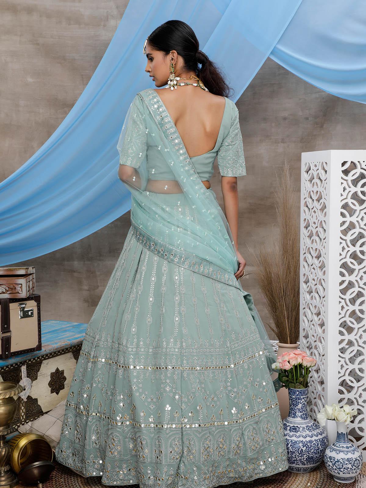 Odette Women Dusty Green Georgette Semi Stitched Lehenga With  Unstitched Blouse - Image 2