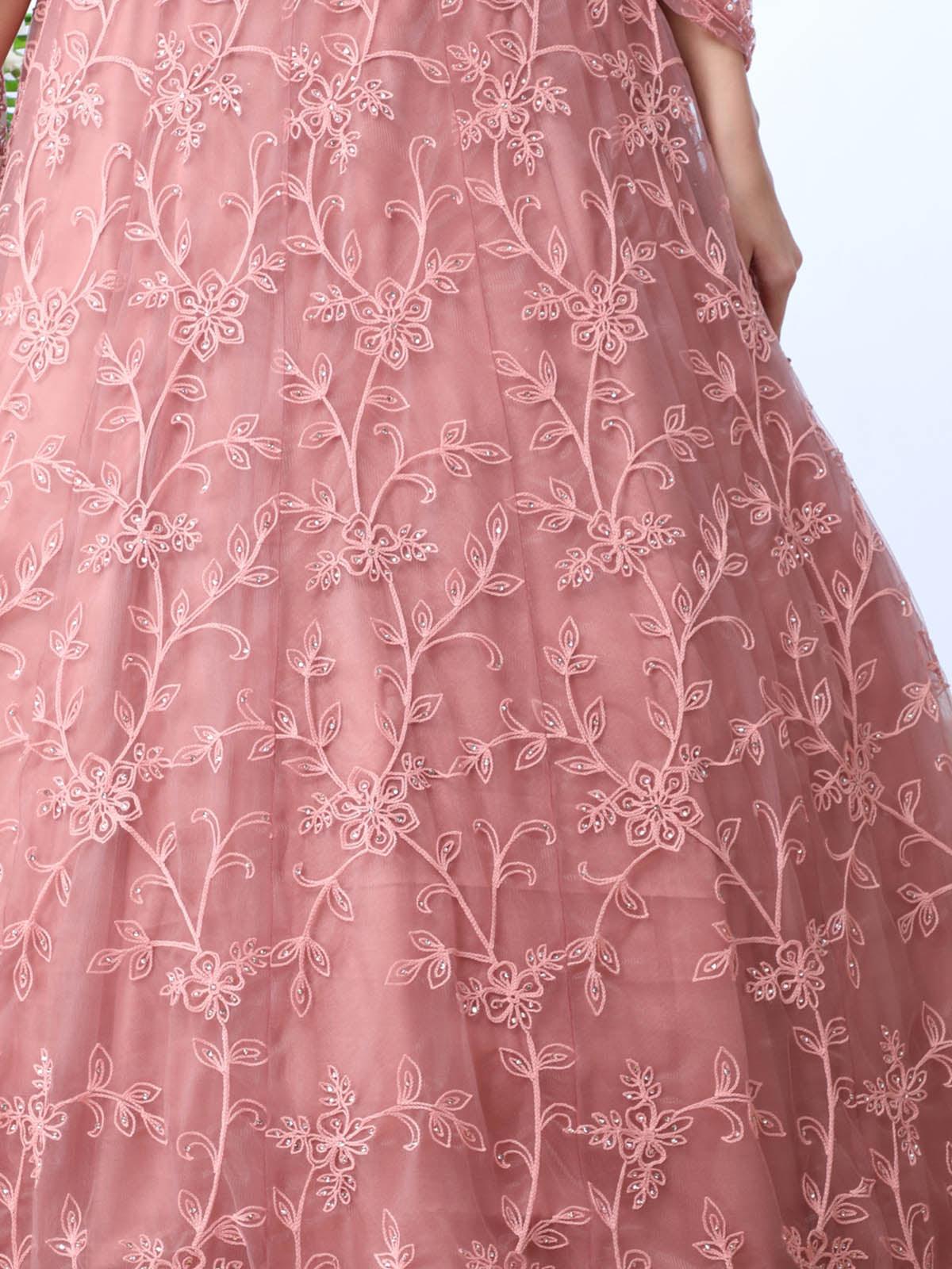 Odette Women Dusty Peach Net Semi Stitched Anarkali - Image 3