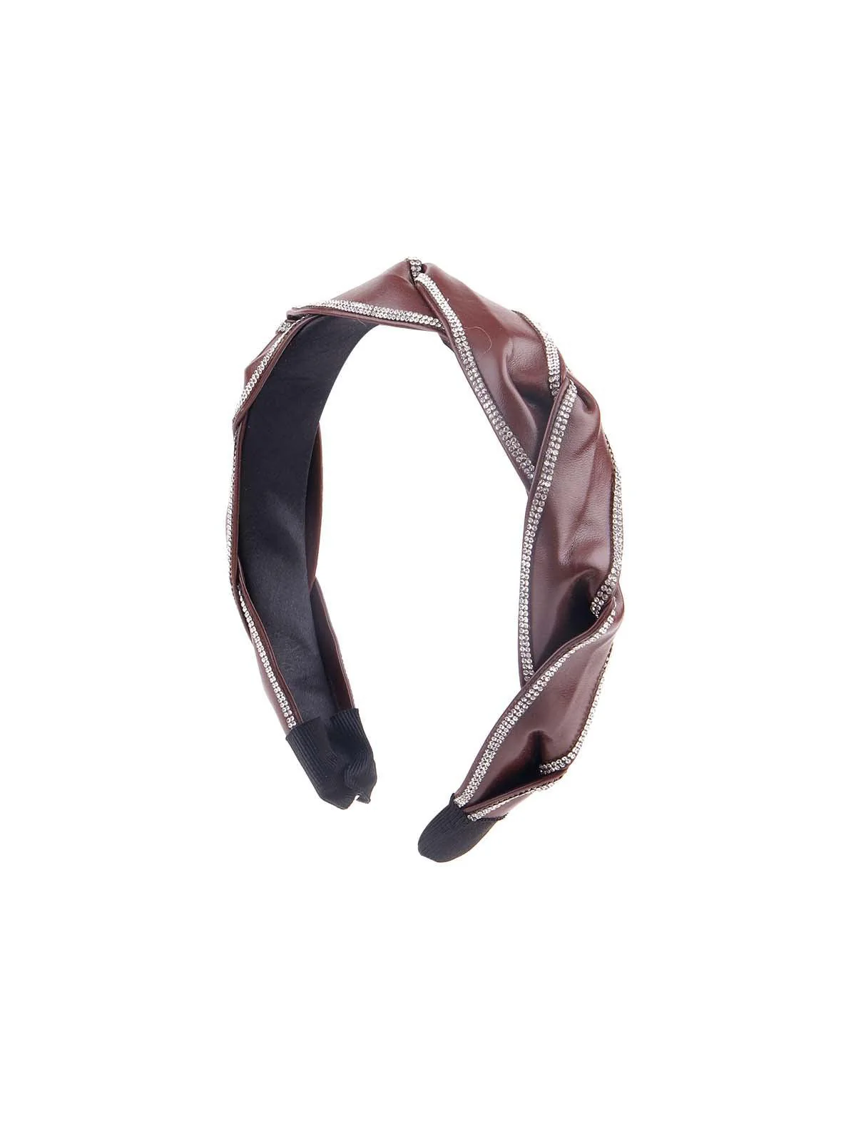 Odette Women Edgy Brown Leatherette Embellished Hairband - Image 3