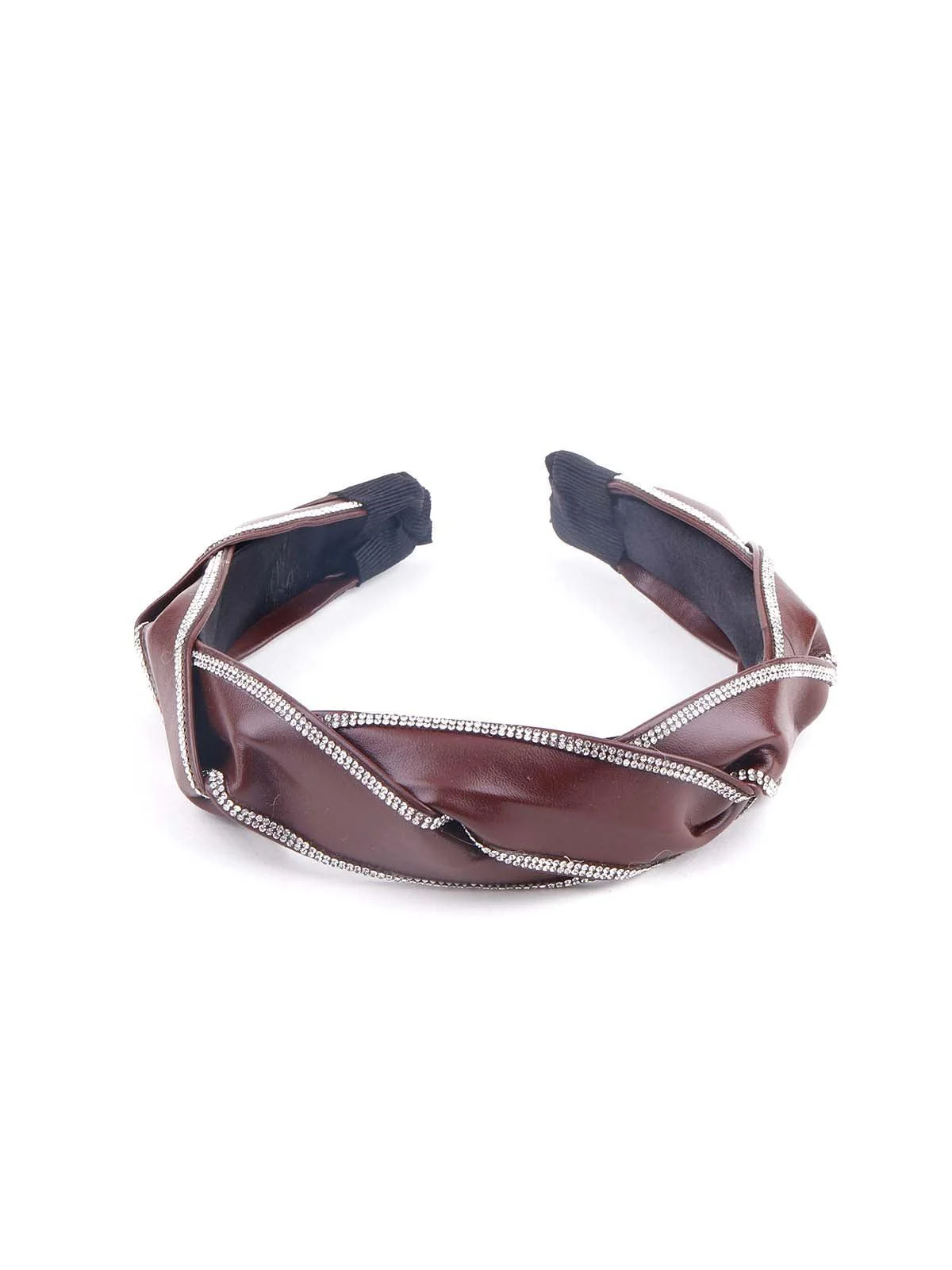 Odette Women Edgy Brown Leatherette Embellished Hairband - Image 5
