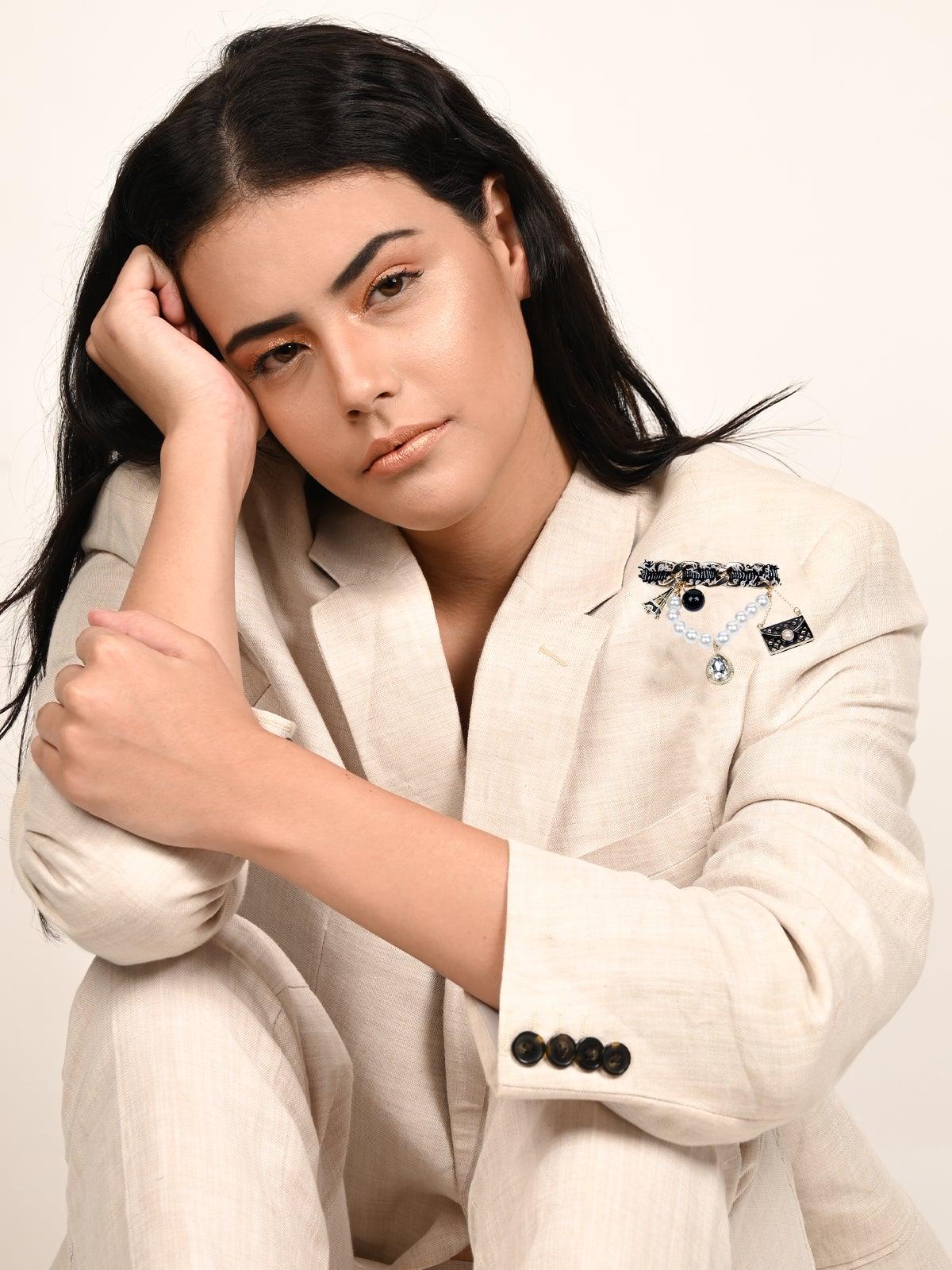 Odette Women Black Metal Brooch - Image 2