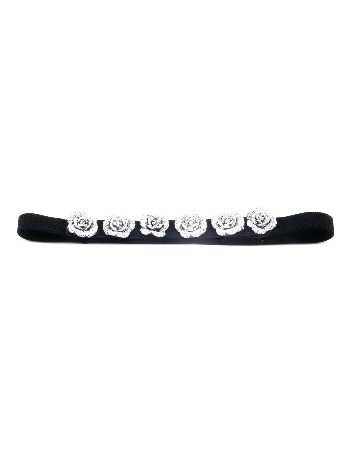 Odette Women Elastic Black Rose Embellished Belt - Image 3