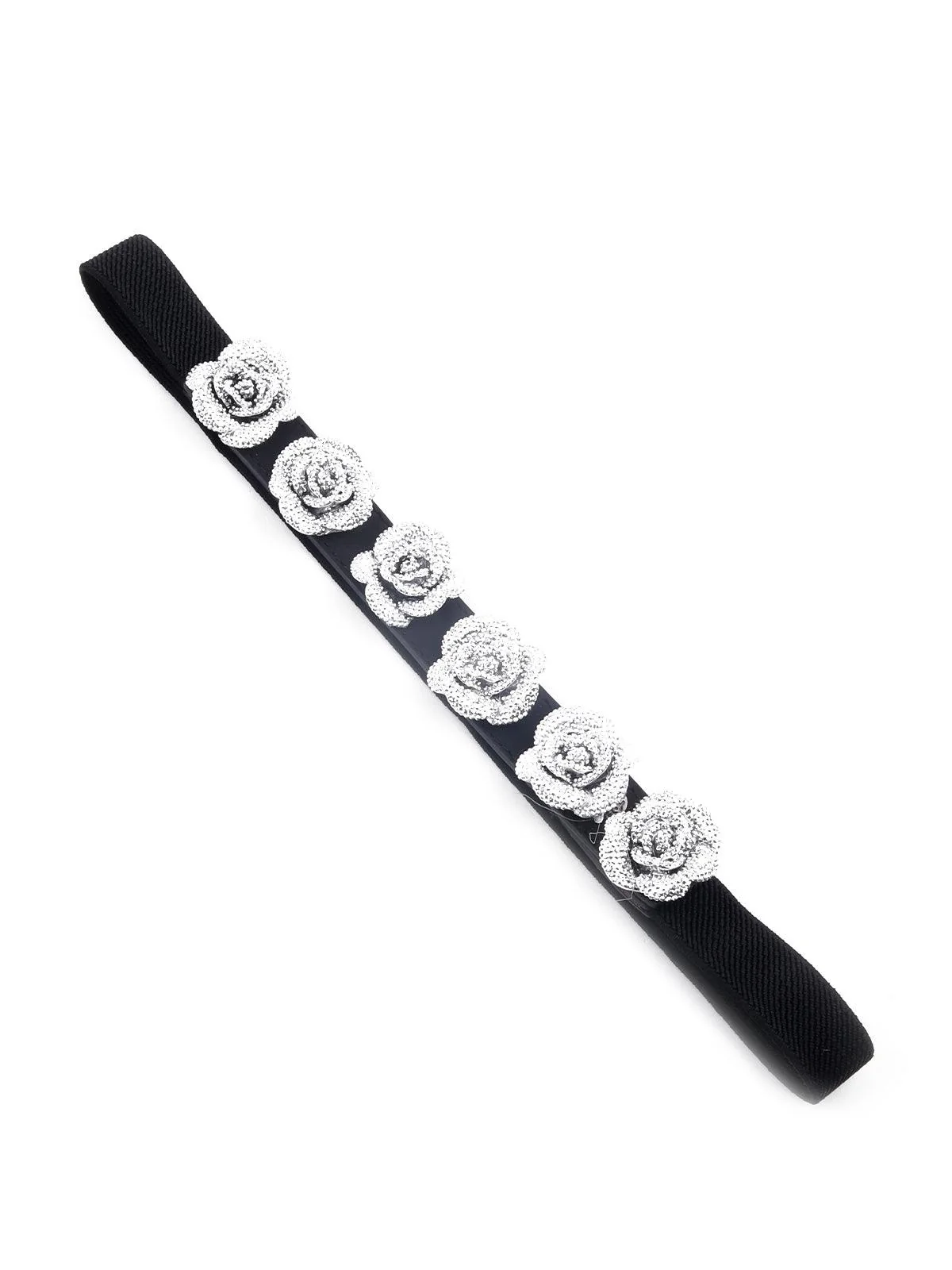 Odette Women Elastic Black Rose Embellished Belt - Image 4