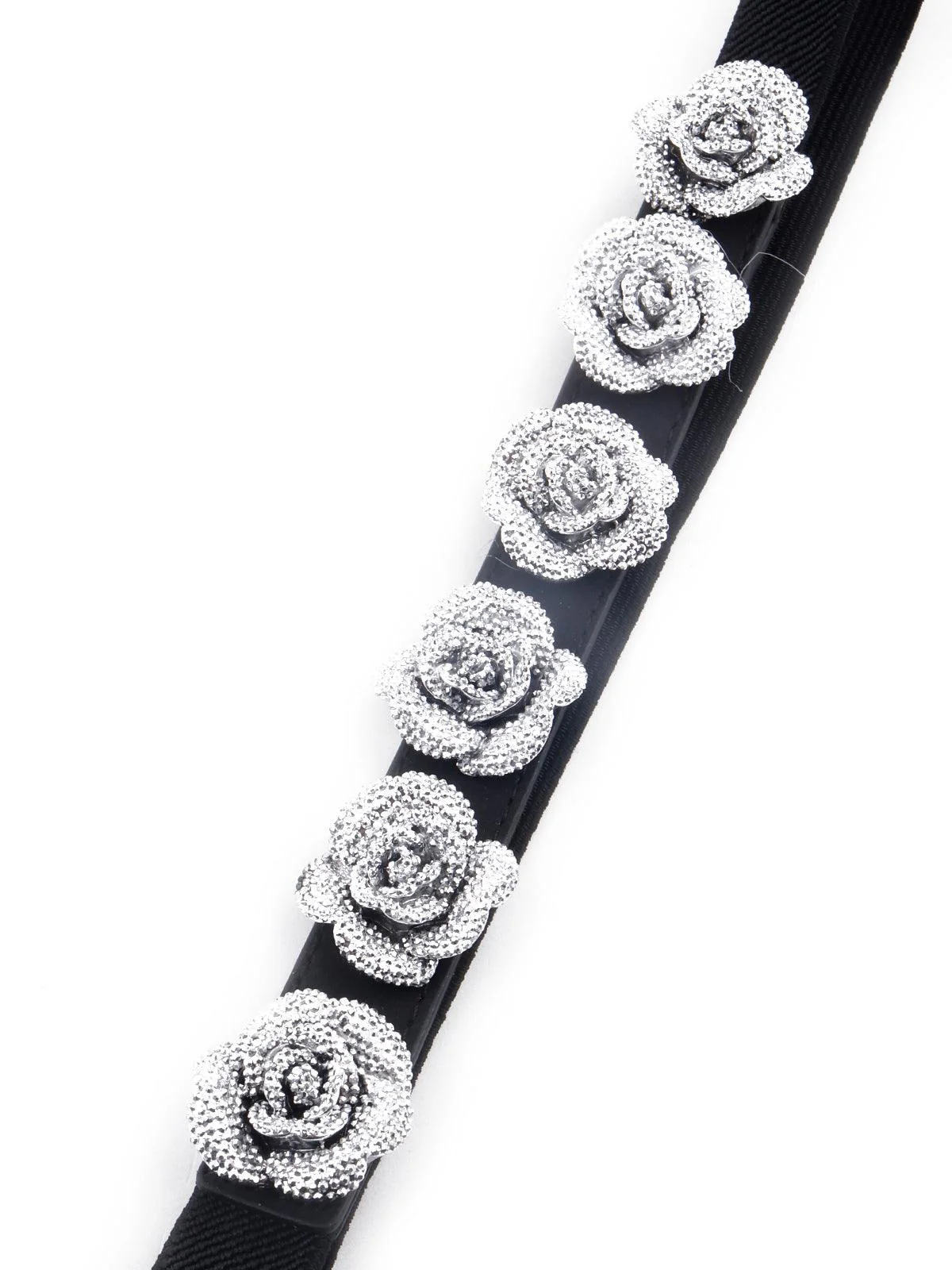 Odette Women Elastic Black Rose Embellished Belt - Image 5