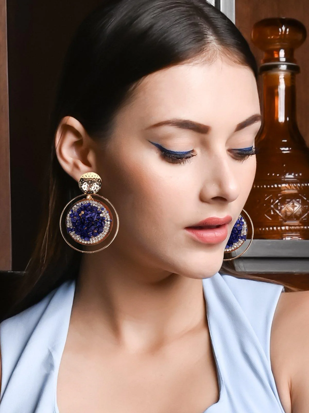 Odette Women Blue Metal Earrings - Image 2