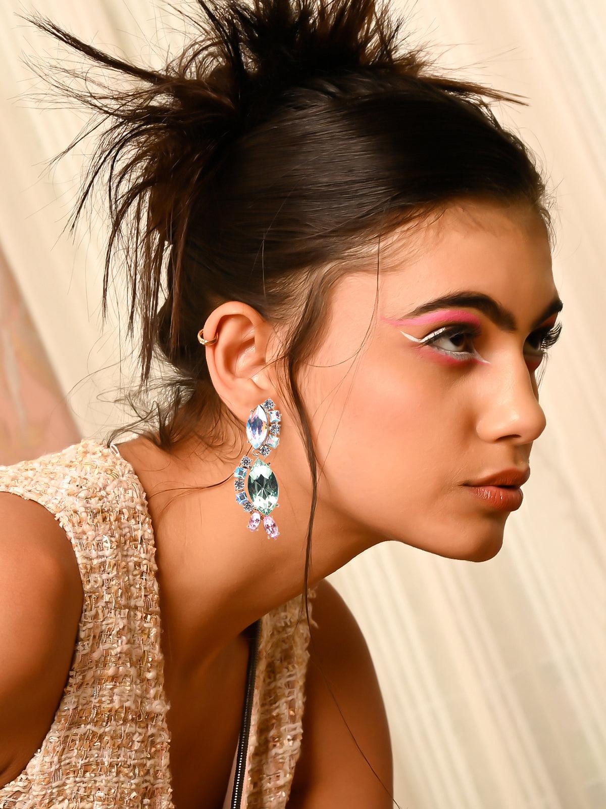 Odette Women Elegant Artificial Crystal Earrings-Silver
