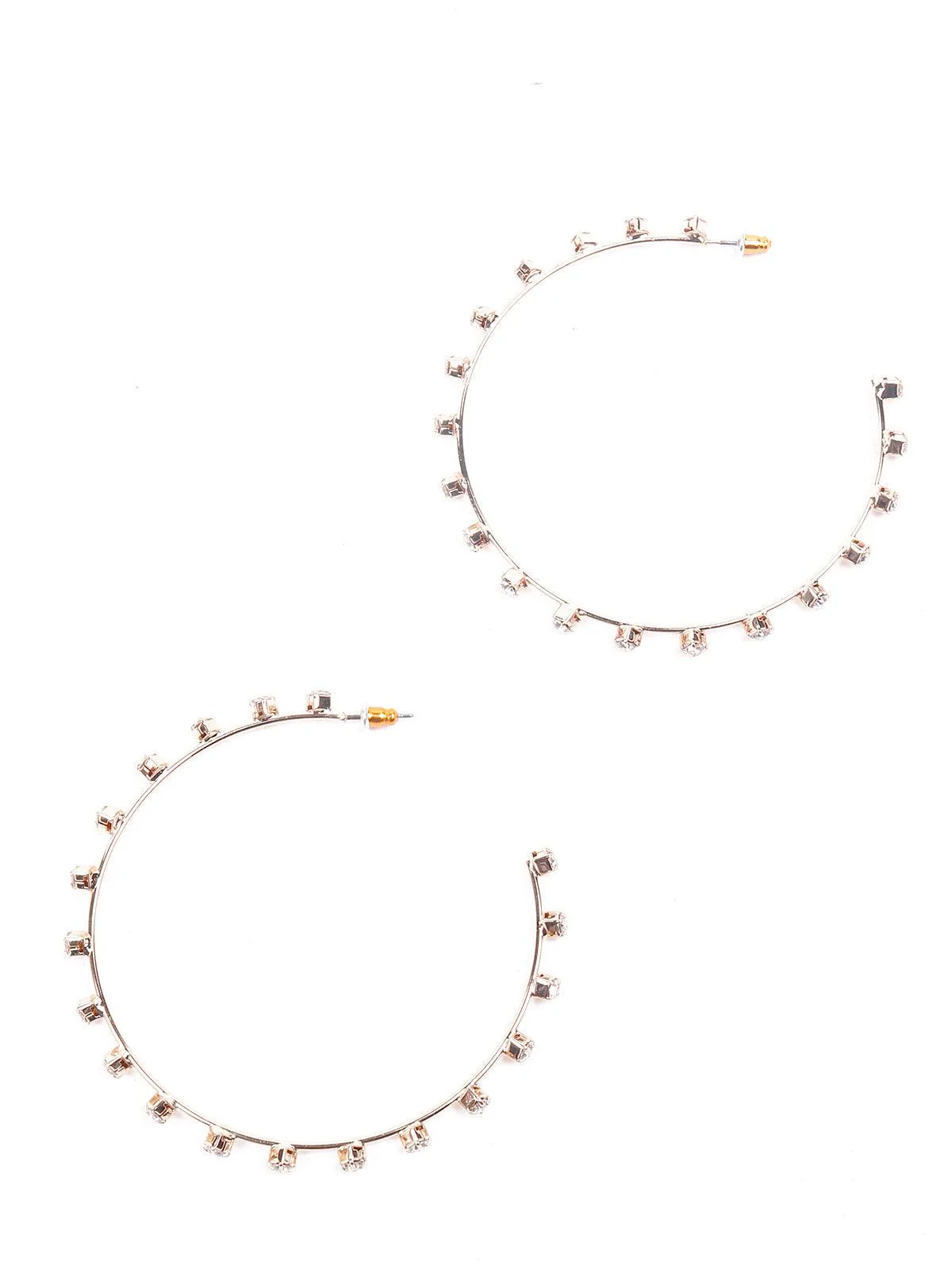 Odette Women Gold Metal Crystal Hoop Earrings - Image 3