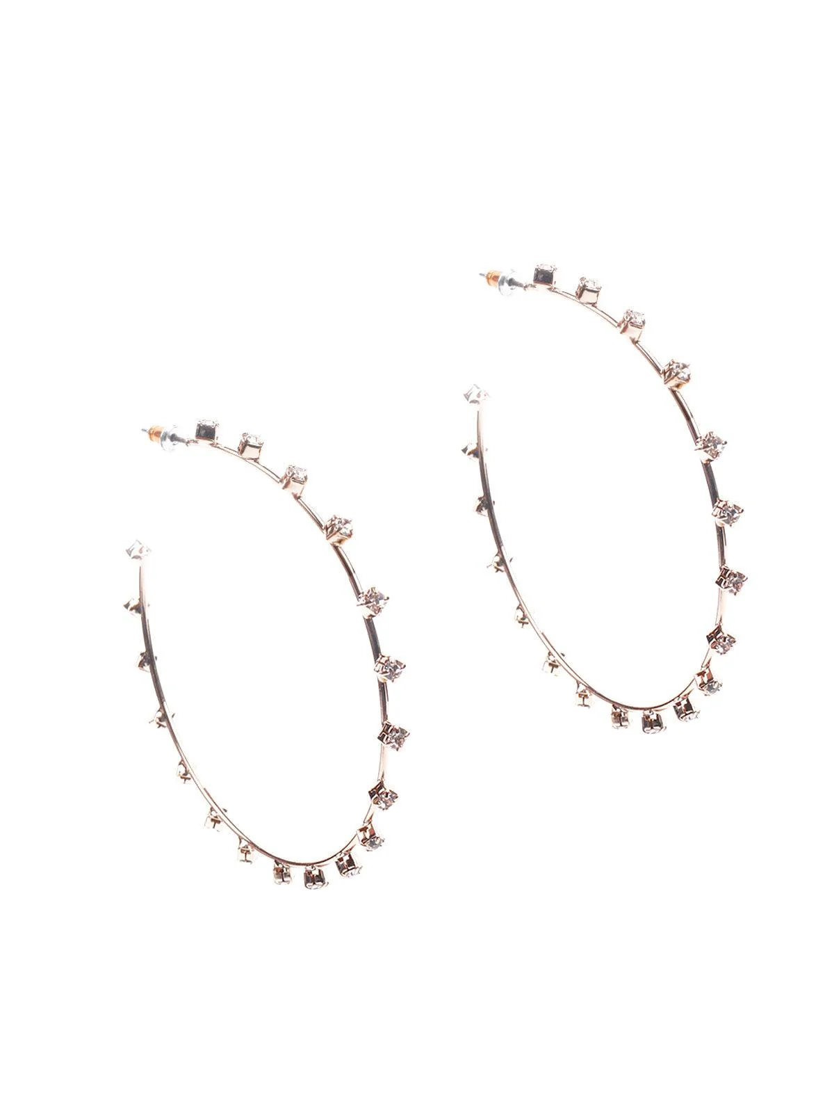 Odette Women Gold Metal Crystal Hoop Earrings - Image 5