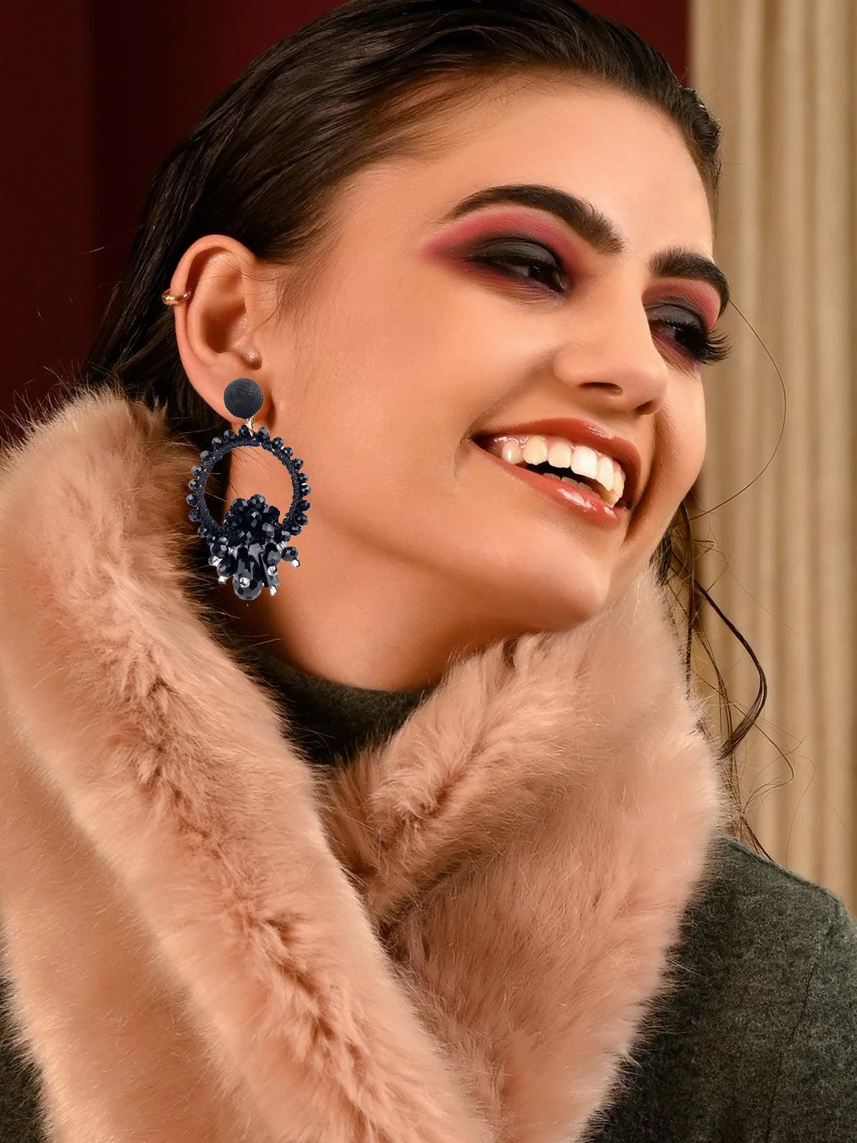 Odette Women Elegant Black Embellished Statement Earrings